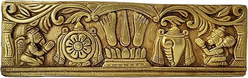 Miniatura 5 de GURU JEE™ Decoración de pared de latón hecha a mano, placa de metal decorativa con símbolo de Señor Vishnu, Shankh Chakra Namah, estatua de