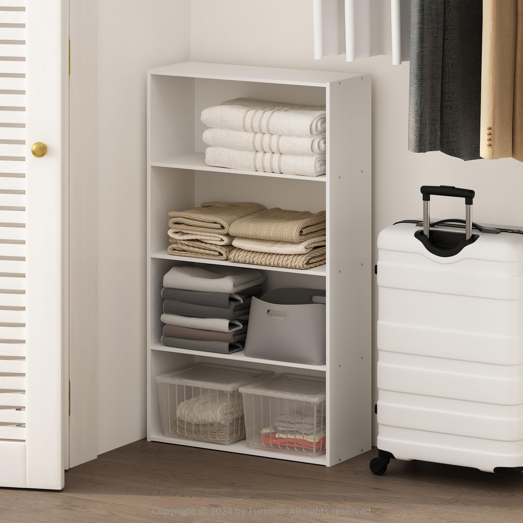 Furinno Reed Closet Organizers and Storage, 4-Tier Closet Organizer, Open Shelf Closet Storage, for Wardrobe, Bedroom, Living Room, White