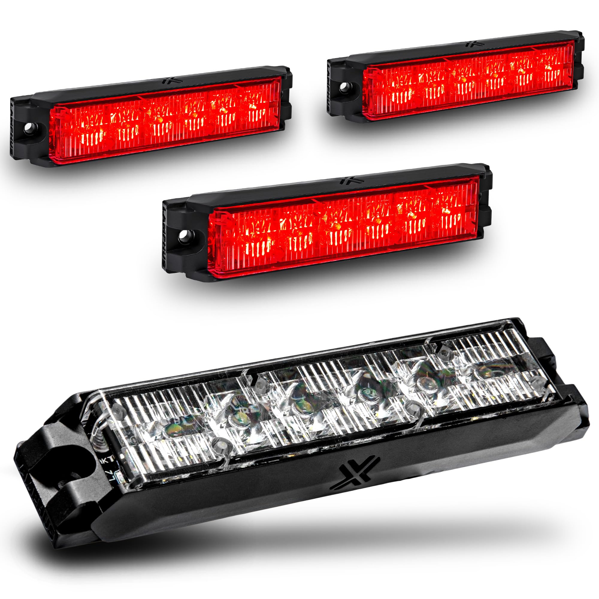 LAMPHUS NanoFlare 4pc 6W Red LED Police Grill Strobe Warning Lights, Trucks