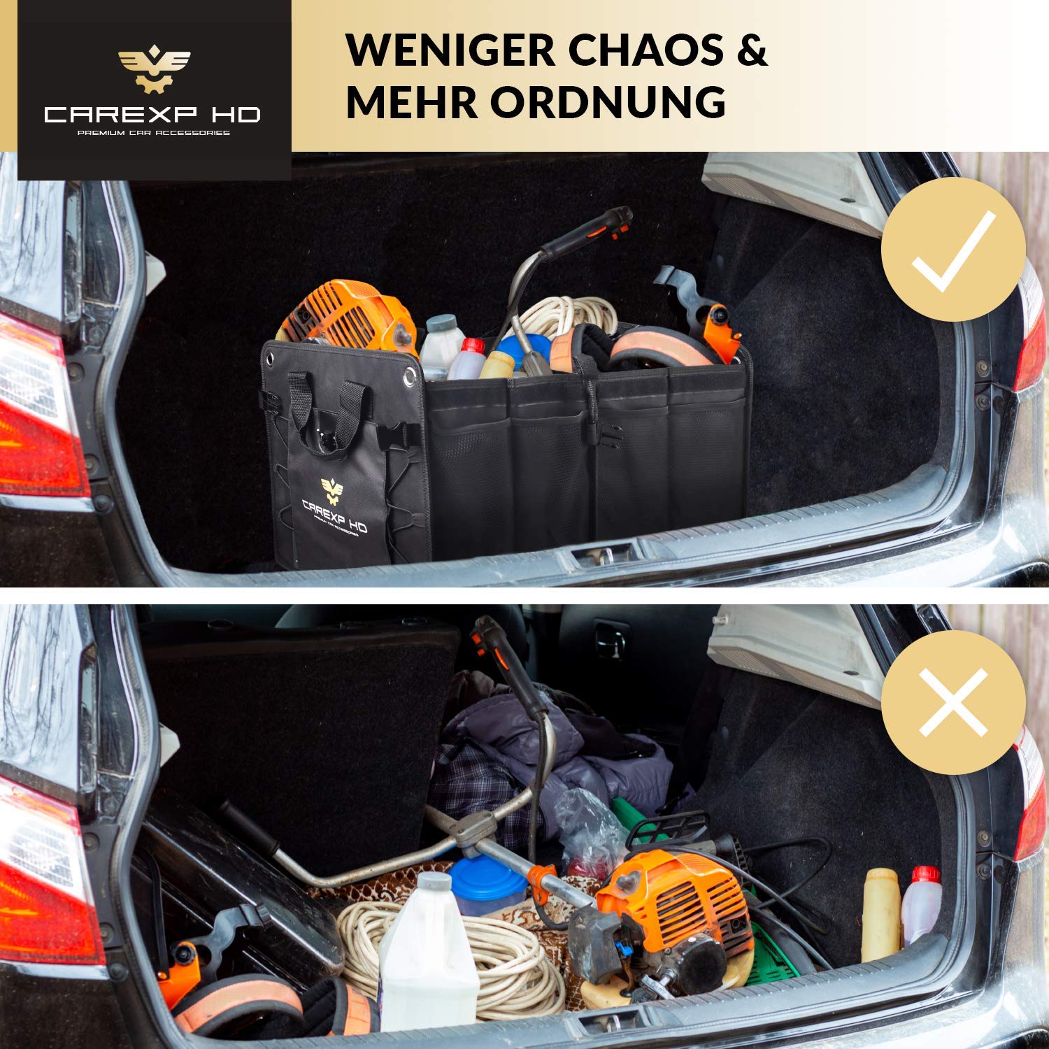 folgt CAREXP - Organizador para Almacenaje y Cajon Maletero Coche con Tapa (Plegable, Incluye Compartimentos Laterales, Interiores y Asas)