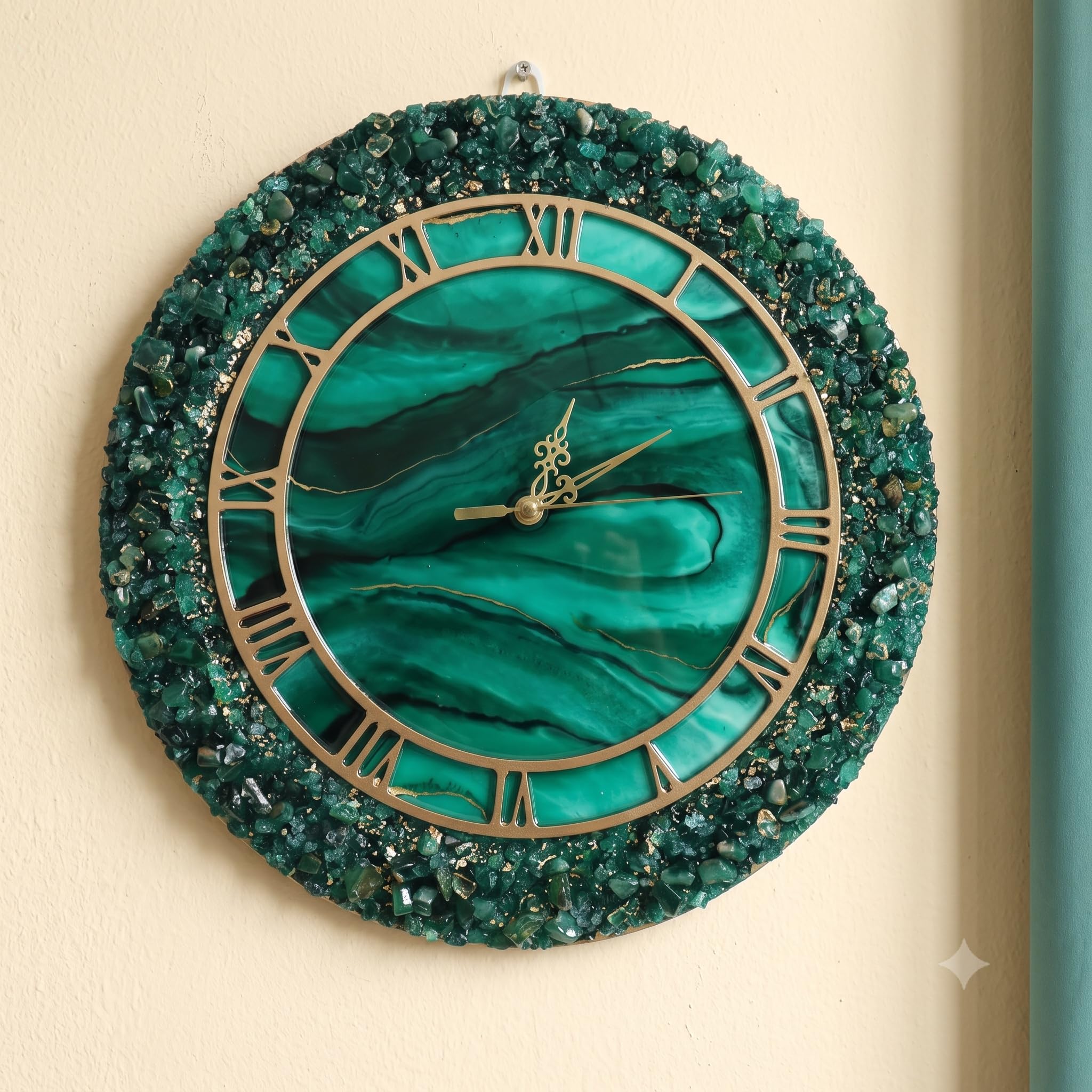 DIY DIARIES Emerald Green Resin Wall Clock DIY Craft Kit (10 Inch) | Handcrafted Resin Art Making Kit with MDF Board, Epoxy Resin, Golden Hands, Roman Numerals & Decorative Crystals for Beginners, Adults & Gifting-image-14