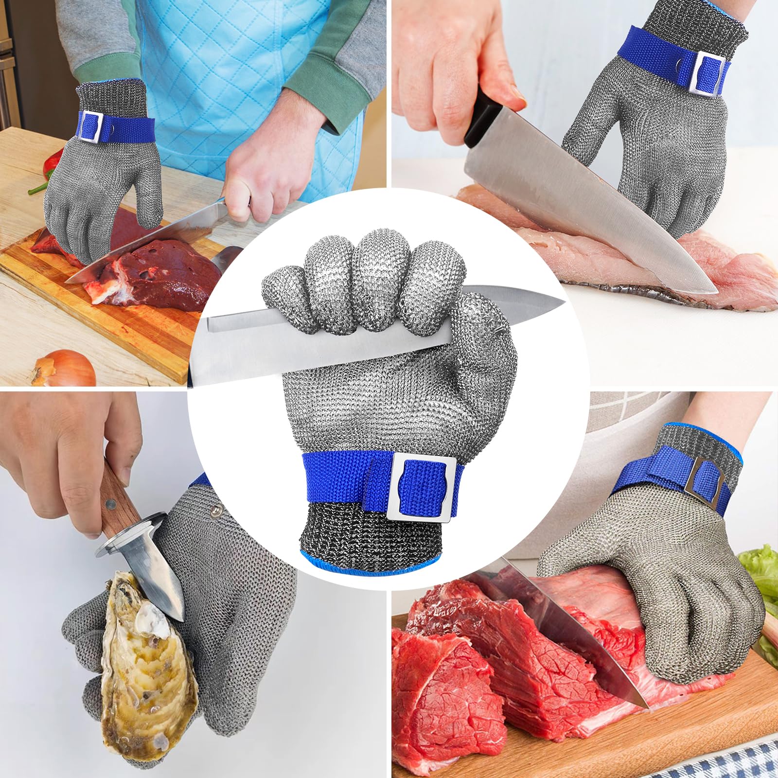 Brevanza Guante Anticorte Nivel 9, Malla Acero Inoxidable para Carnicero, Chainmail para Cocina, Cadena Metal para Pelar Ostricos, Corte de Carne y Madera (L)