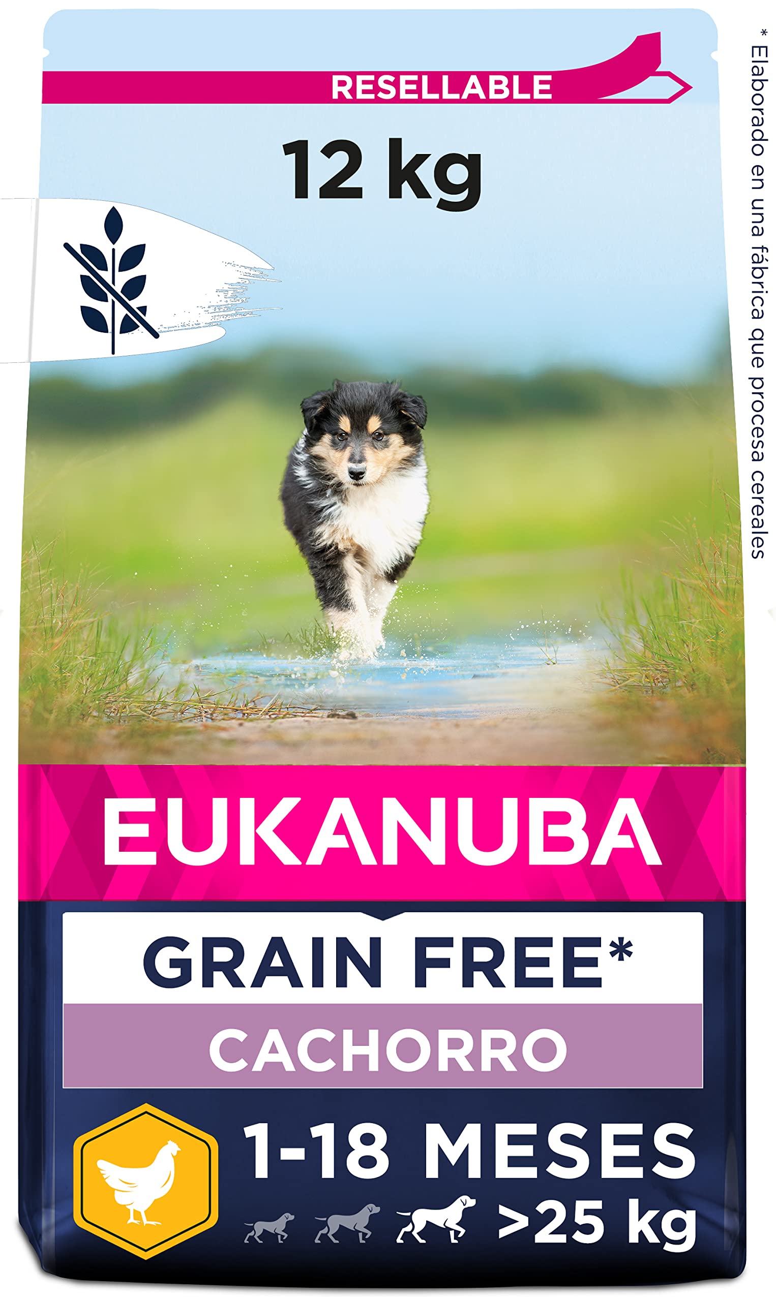 EUKANUBA Grain Free, Alimento para Cachorros de Razas Grandes y Gigantes, Rico en Pollo, 12kg