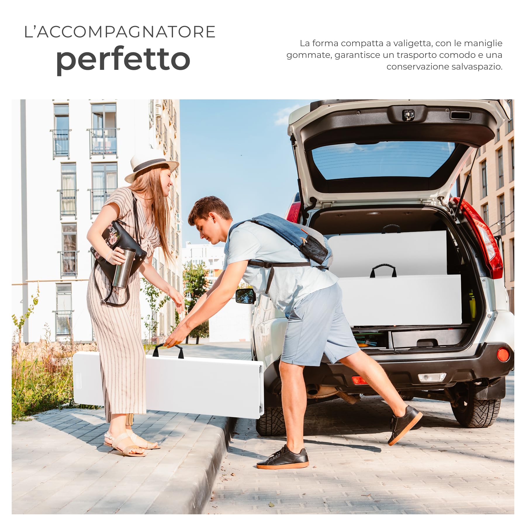 tectake® Set 2x Panchina da esterno 180x27,5x42 cm, Set 2 Panche Pieghevoli da Campeggio Formato Valigia, Struttura in Acciaio, Blocco di sicurezza, Ideale per Giardino, Campeggio, Spiaggia - Bianco
