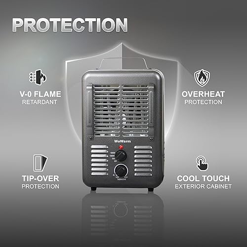 Miniatura 4 de Milkhouse - Calentador eléctrico de 1300 W1500 W con sobrecalentamiento y cierre de seguridad, termostato de cierre de seguridad, control manual