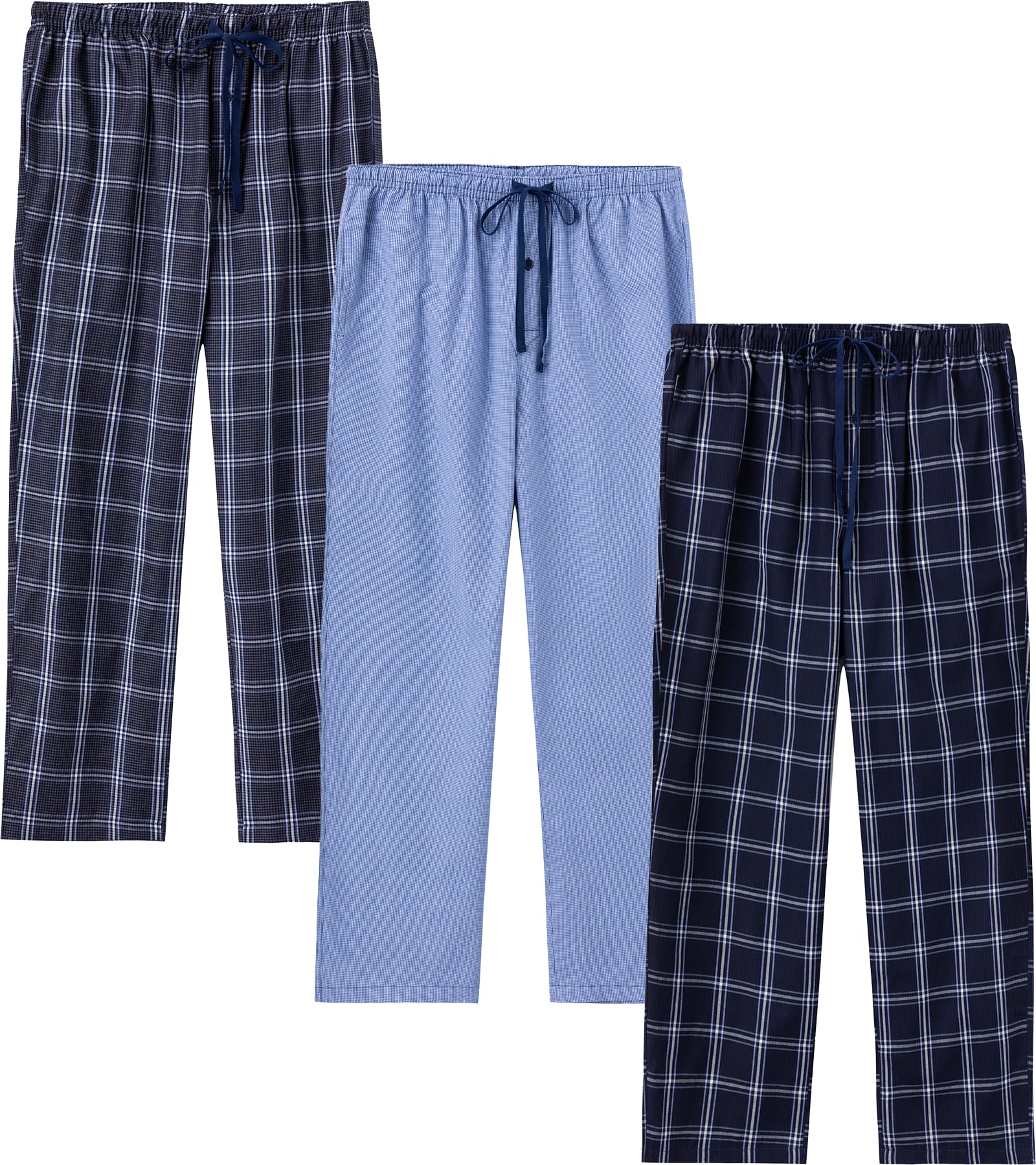 JupiterSecret Mens Pajama Pants Set Cotton Plaid Sleep & Lounge Pants, PJ Bottoms with Pockets and Button Fly