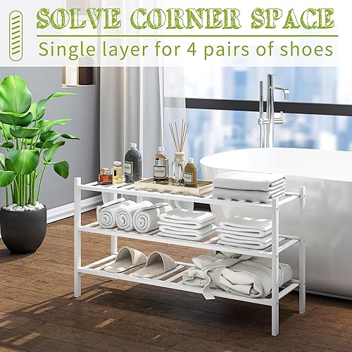 Miniatura 56 de BMOSU - Estante de zapatos pequeño apilable de 3 niveles de bambú premium, organizador de almacenamiento para pasillo, armario, sala de estar y