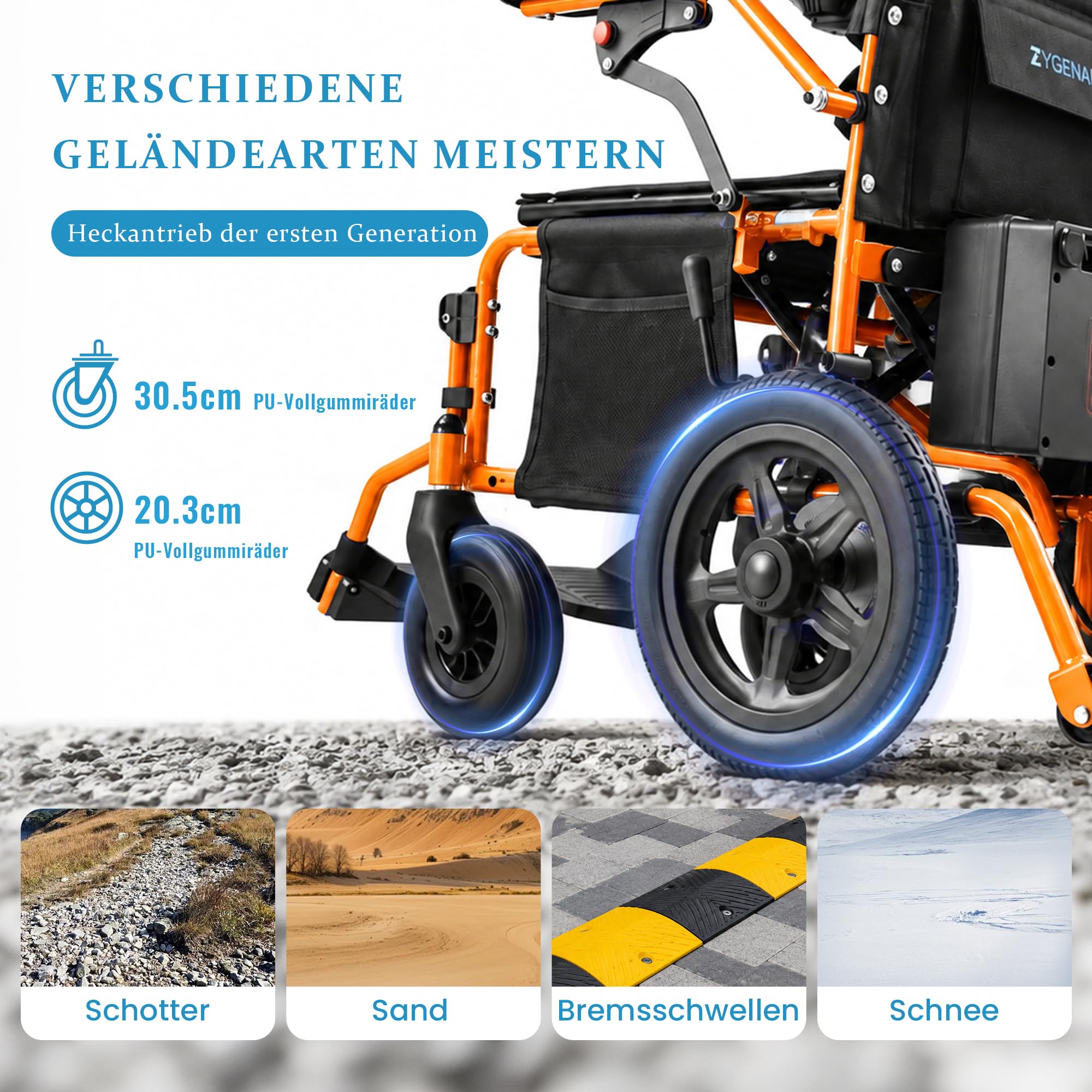 Sedia a rotelle elettrica pieghevole, 50 cm, leggera, 23 kg