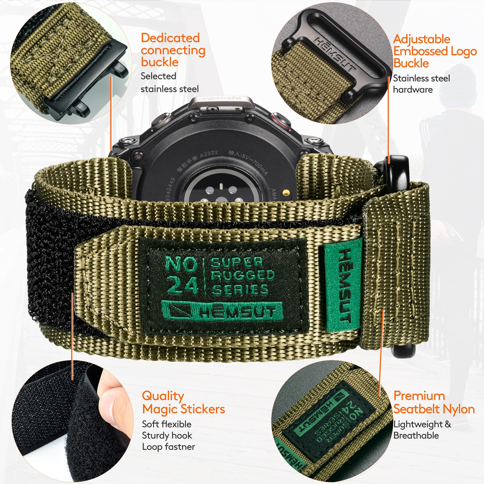 SMITHA Bracelets de montre compatibles avec Amazfit T-Rex, T-Rex PRO, T-Rex 2, T-Rex 3 ou T-Rex 3 PRO (48 mm)/(44 mm), T-Rex Ultra 1/2, bracelet de sport en nylon robuste, fermeture militaire