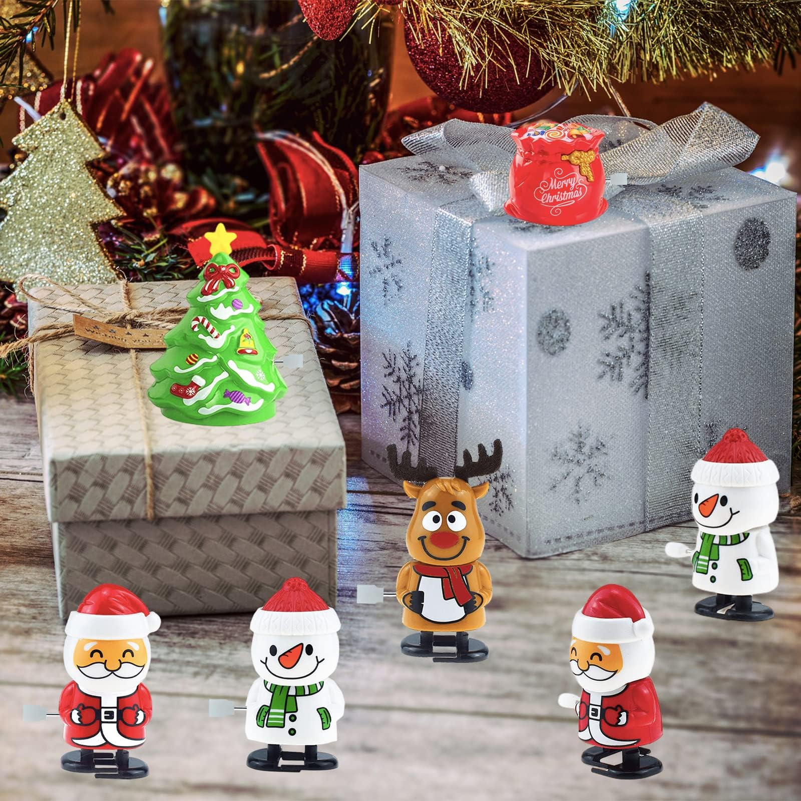 Set Di 6 Giocattoli A Carica Natalizi – Babbo Natale, Pupazzo Di Neve, In ABS, Regalo Per Bambini 3+