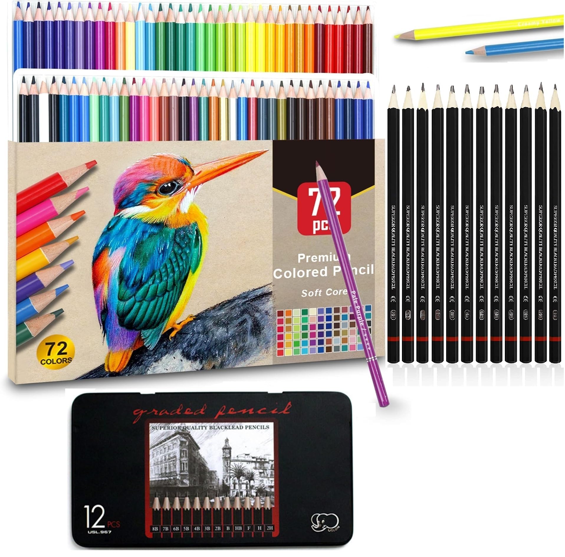 Corslet Set of 84 Drawing Kit 72 Pc Colour Pencils Set 12 Pc Drawing Pencils for Sketching Shading Coloring Pencils for Adults Beginners Charcoal Pencil Sketch Pencil Set Color Pencil Set