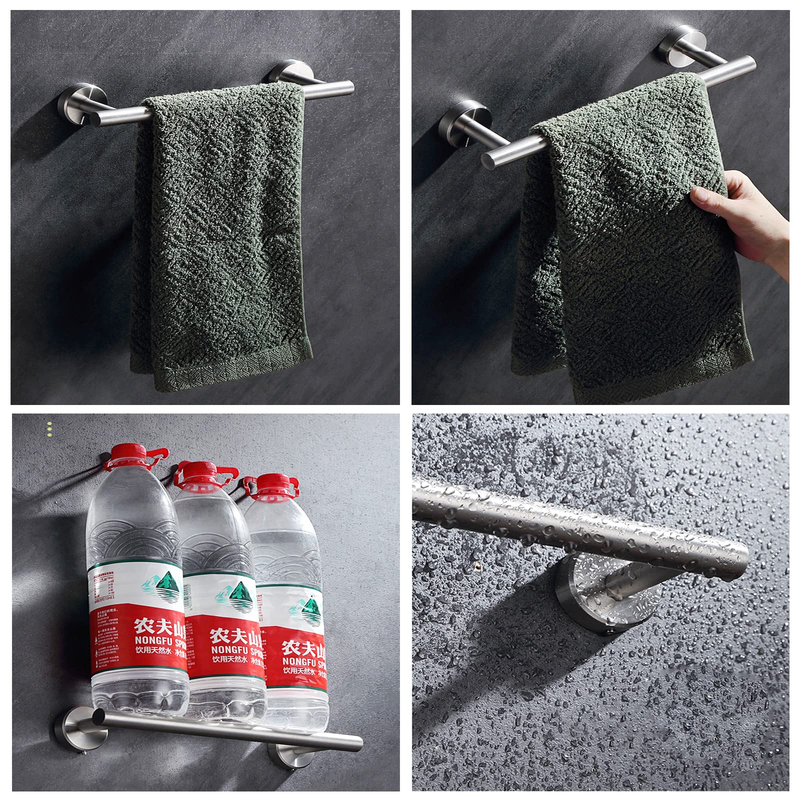8 Pezzi Set Accessori Bagno Acciaio inossidabile Portasciugamani, porta carta igienica, anello portasciugamani, gancio per accappatoio, ganci adesivi, porta rasoio adesivo (Argent)