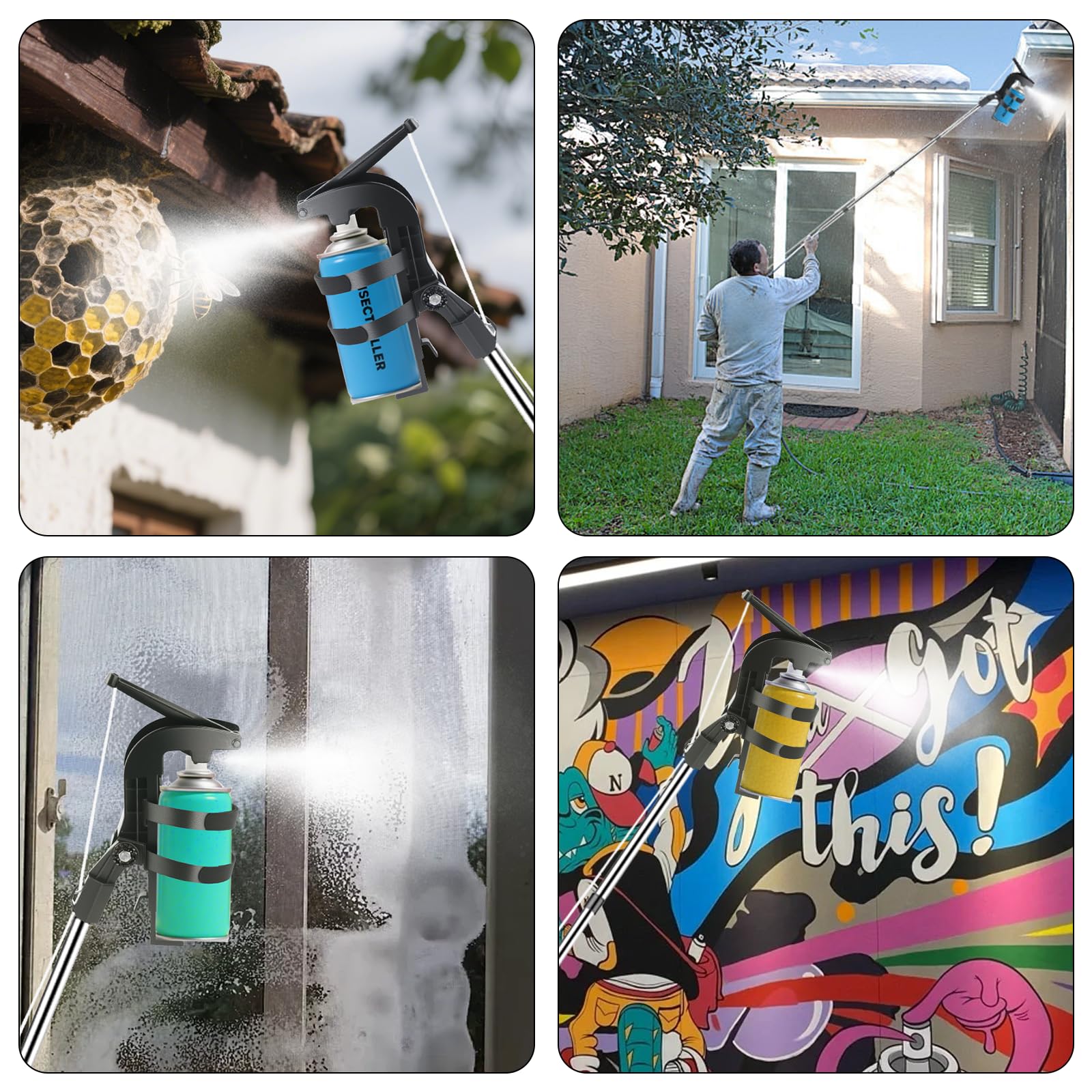 Rallonge de bombe aérosol guêpe, support de bombe aérosol frelons, Adaptateur de tige de pulvérisation 3,25 m, réglable tige de pulvérisation pour mousse guêpe spray, peinture au pistolet