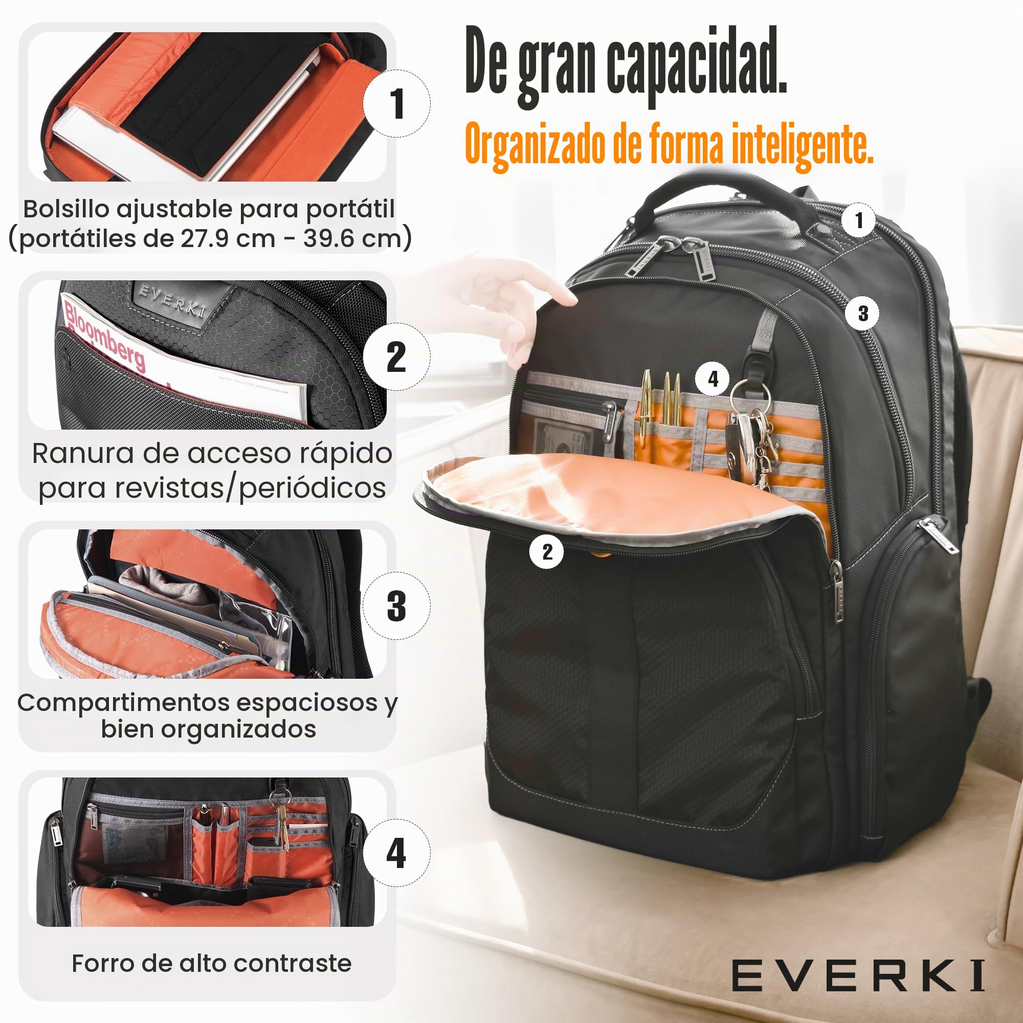 Everki Atlas – Mochila para portátil con Compartimento Ajustable para portátil
