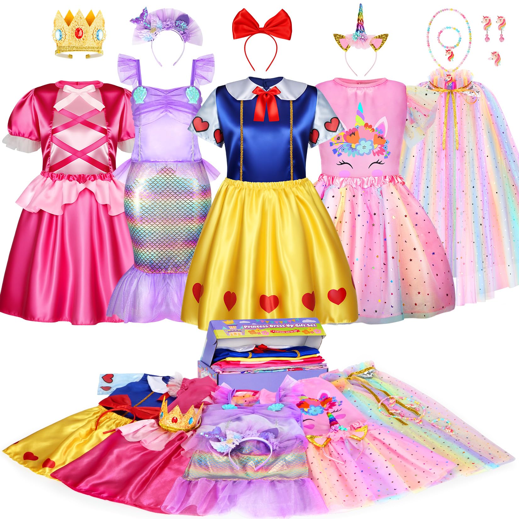 LIMIROLER Princess Dress Up Clothes for Little Girl Role Play Costume Gift Set Princess Dress Up Toys for Toddler Girls