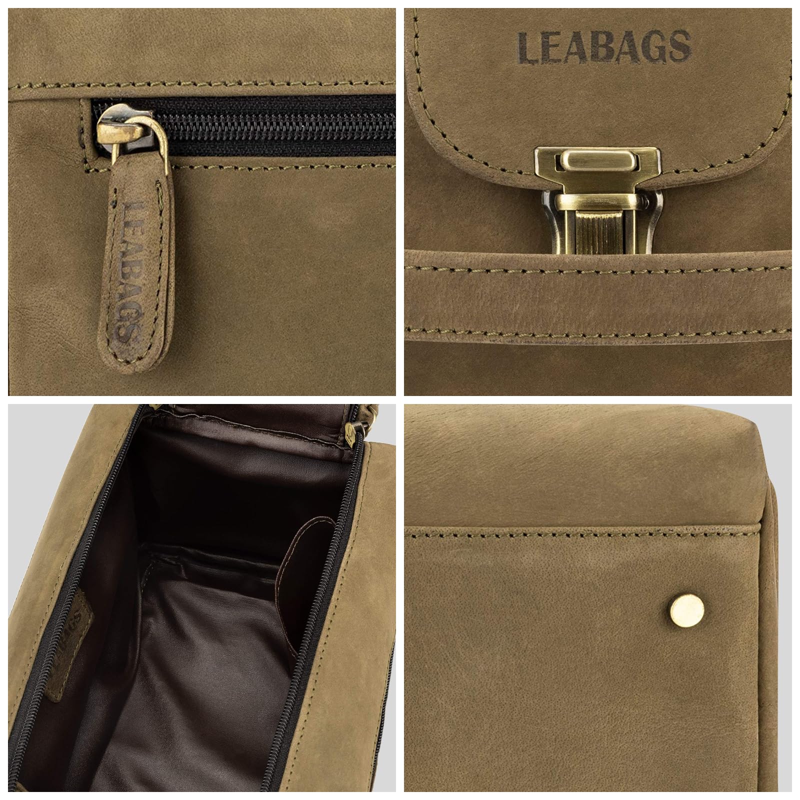 LEABAGS Grand Sac de Toilette en Cuir Premium pour Hommes | Trousse de Toilette à Suspendre spacieuse | Trousse de Maquillage, de Surveillance et de beauté