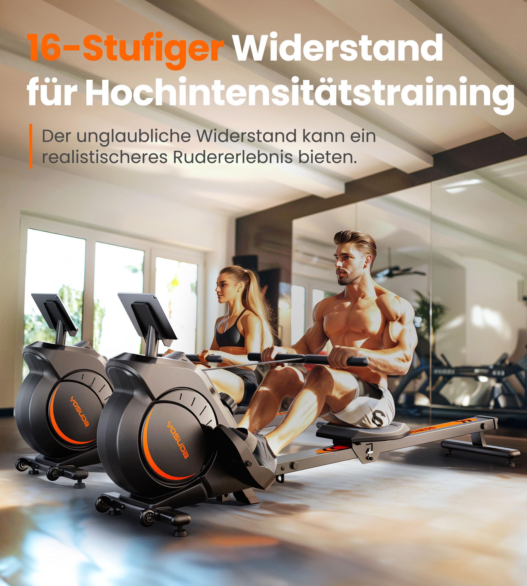 YOSUDA Upgrade Rudergerät für Zuhause, 16-stufiges HIGH-Power Magnetwiderstand (bis 41kg), APP & Bluetooth für Interaktive Workouts, Geräuschlos, Bis 160 kg, Platzsparend faltbar, Rowing Machine
