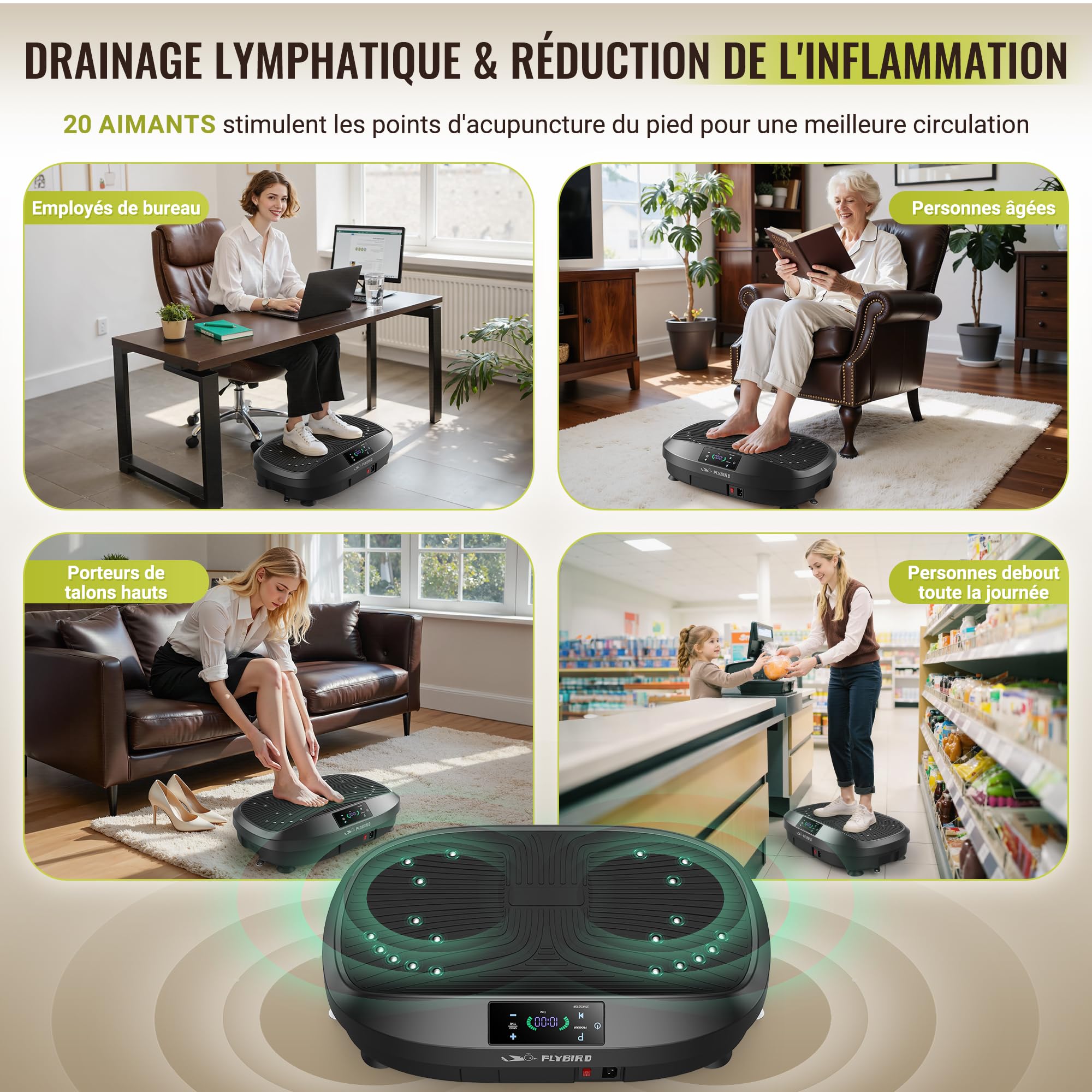 FLYBIRD Plateforme Vibrante Perte de Poids, 150 kg, Silencieux, Compact