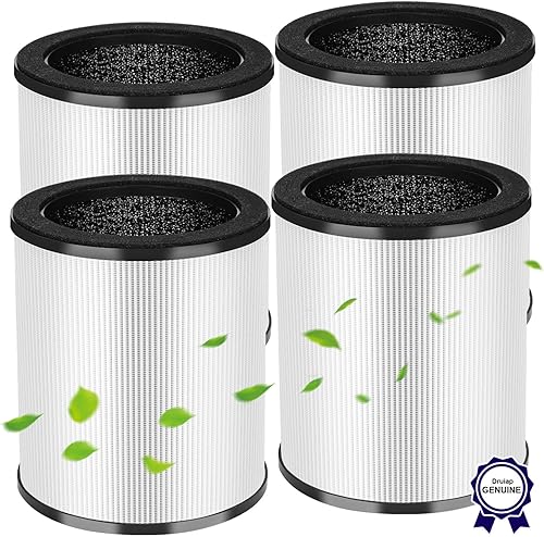 Paquete de 4 Filtro de repuesto KJ80, compatible con purificador de aire Druiap KJ80 y modelo Muliap KJ80, 3 en 1 H13 True HEPA filtro de aire