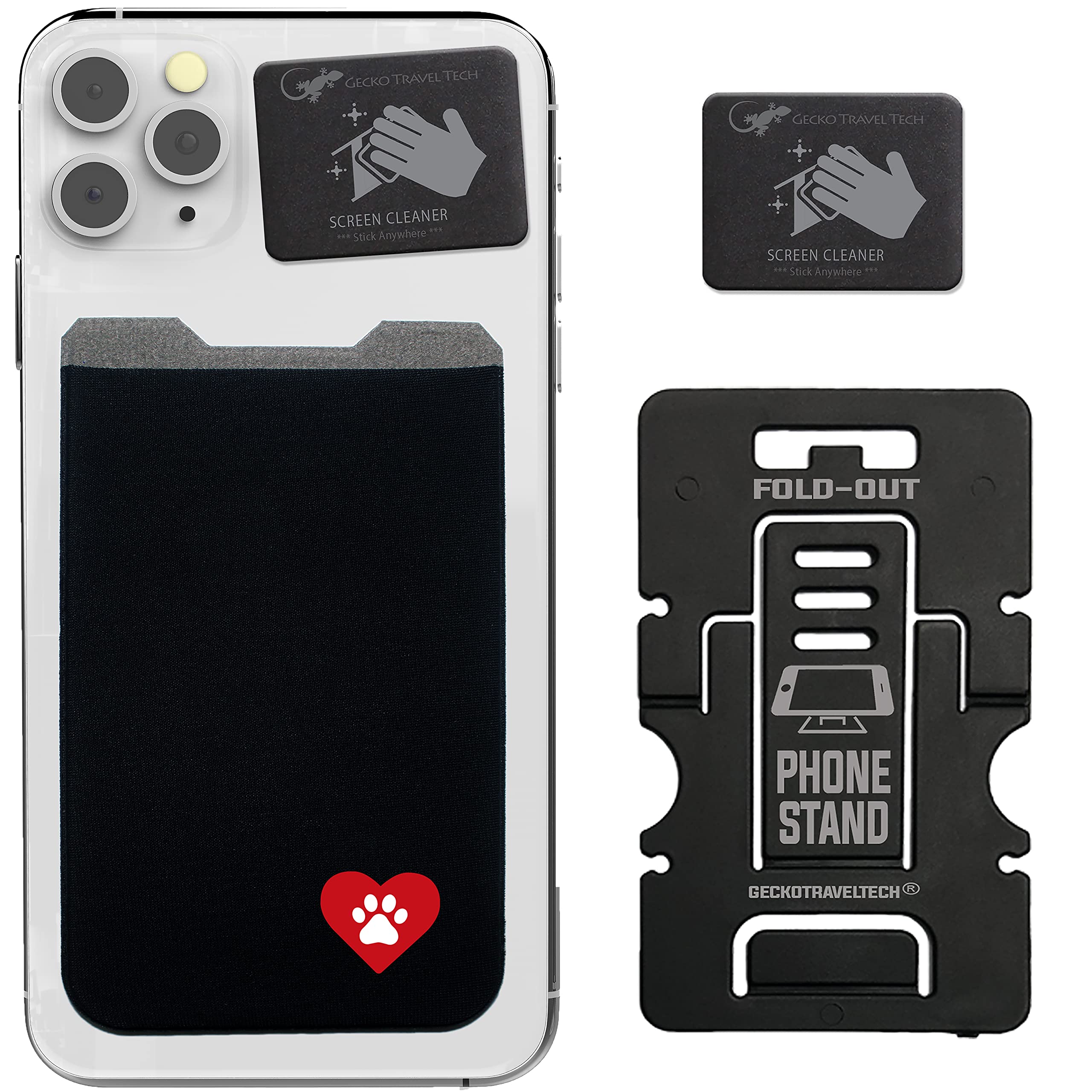 Phone Wallet - Adhesive Card Holder - Cell Phone Pouch - Stick on Lycra Pocket by Gecko - Carry Credit Cards and Cash