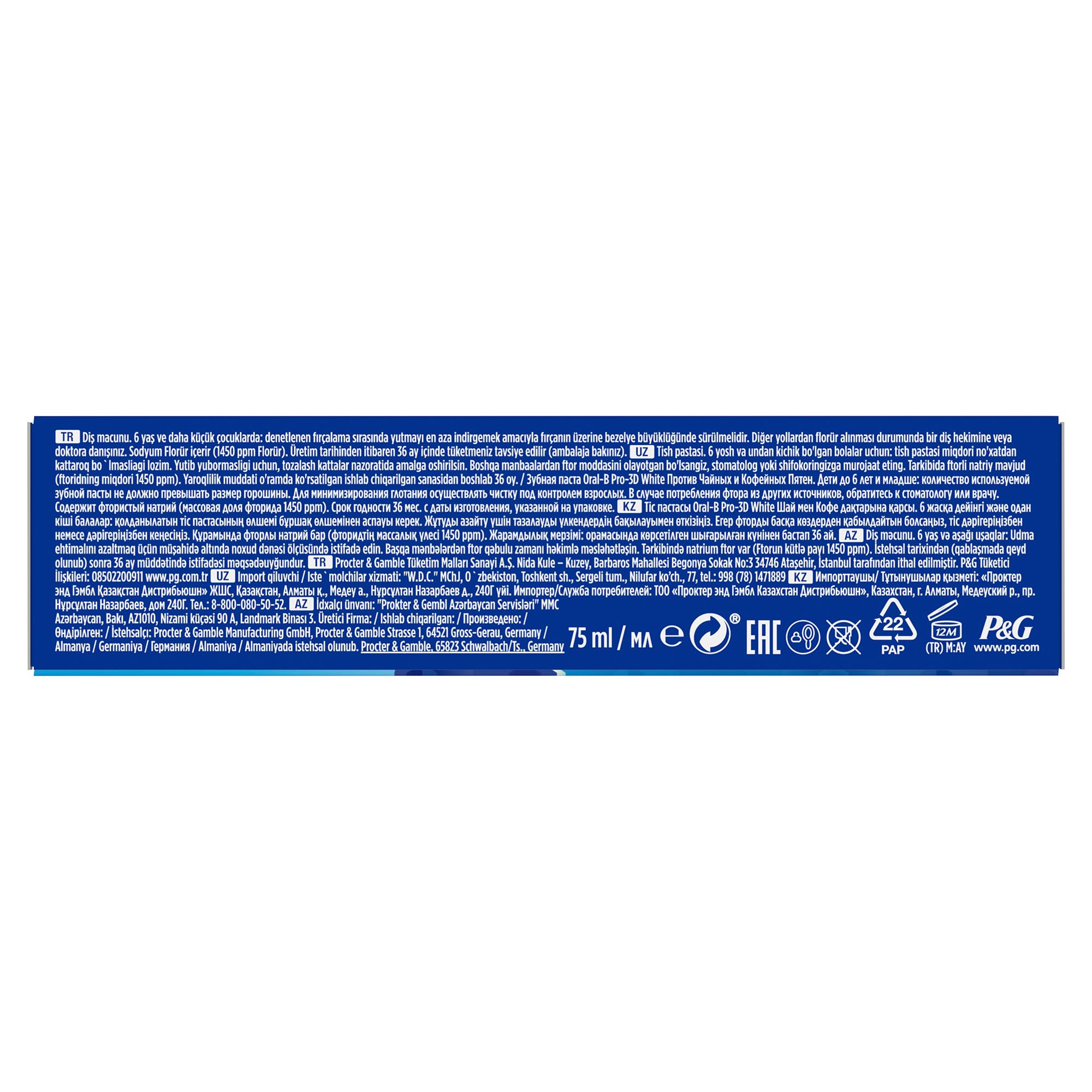 Oral-B 3D White Çay ve Kahve İçenler için Diş Macunu 75 ml