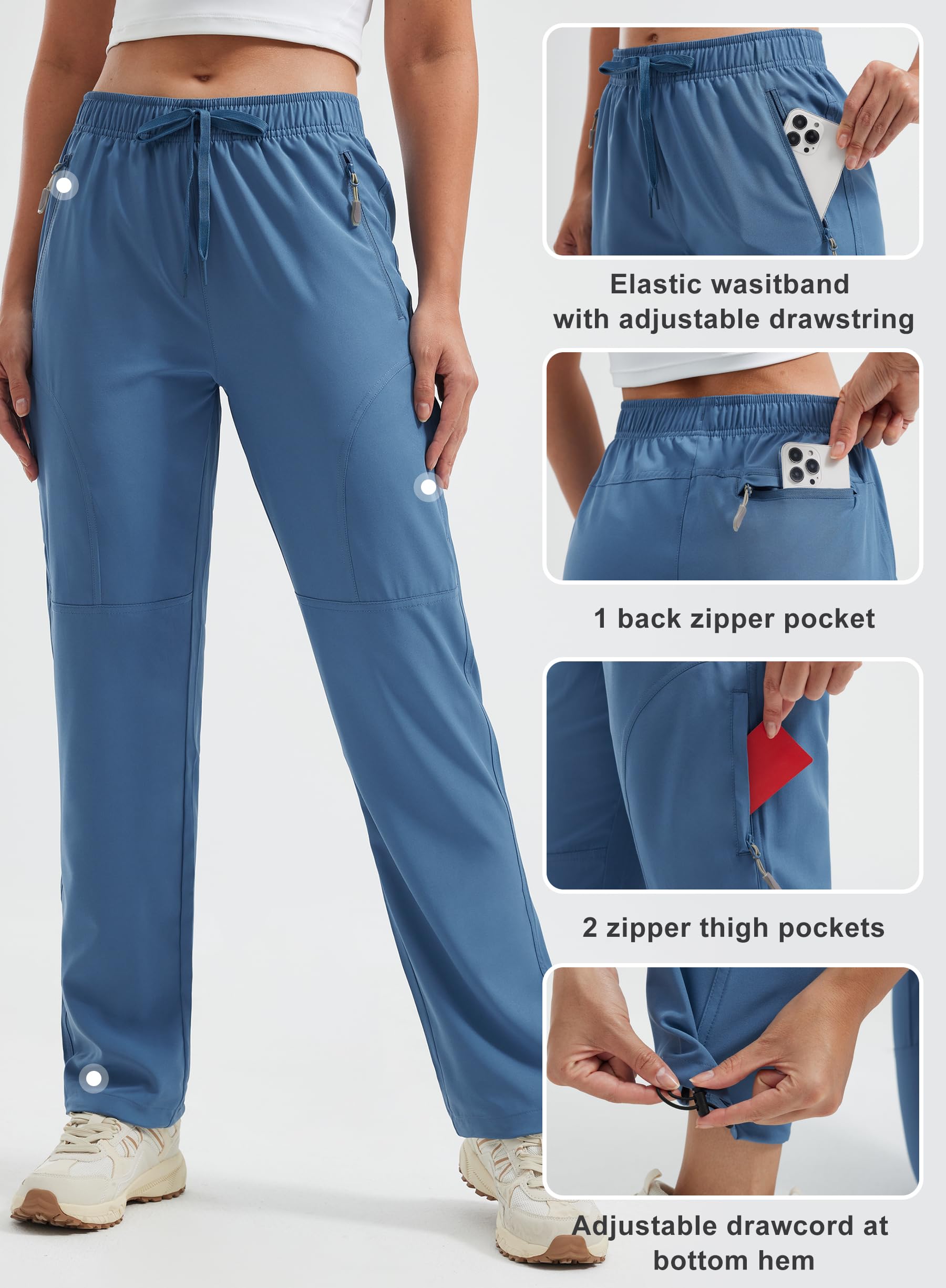 Libin Pantalon de Randonnée Femme Été Cargo Léger Rapide Séchage Imperméable Marche Safari Escalade Jogging Pantalon Poche Zippée