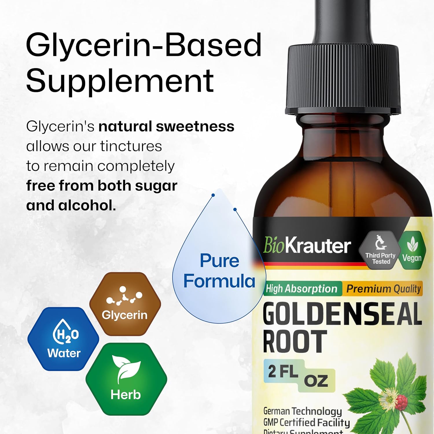 BIO KRAUTER® Goldenseal Root - Pure Vegan Goldenseal Tincture 670mg per Serving 2 Fl.Oz 28-Day Supply - Immune & Respiratory Support - Liquid Golden Seal for Digestive Support - Alcohol & Sugar Free - Image 4