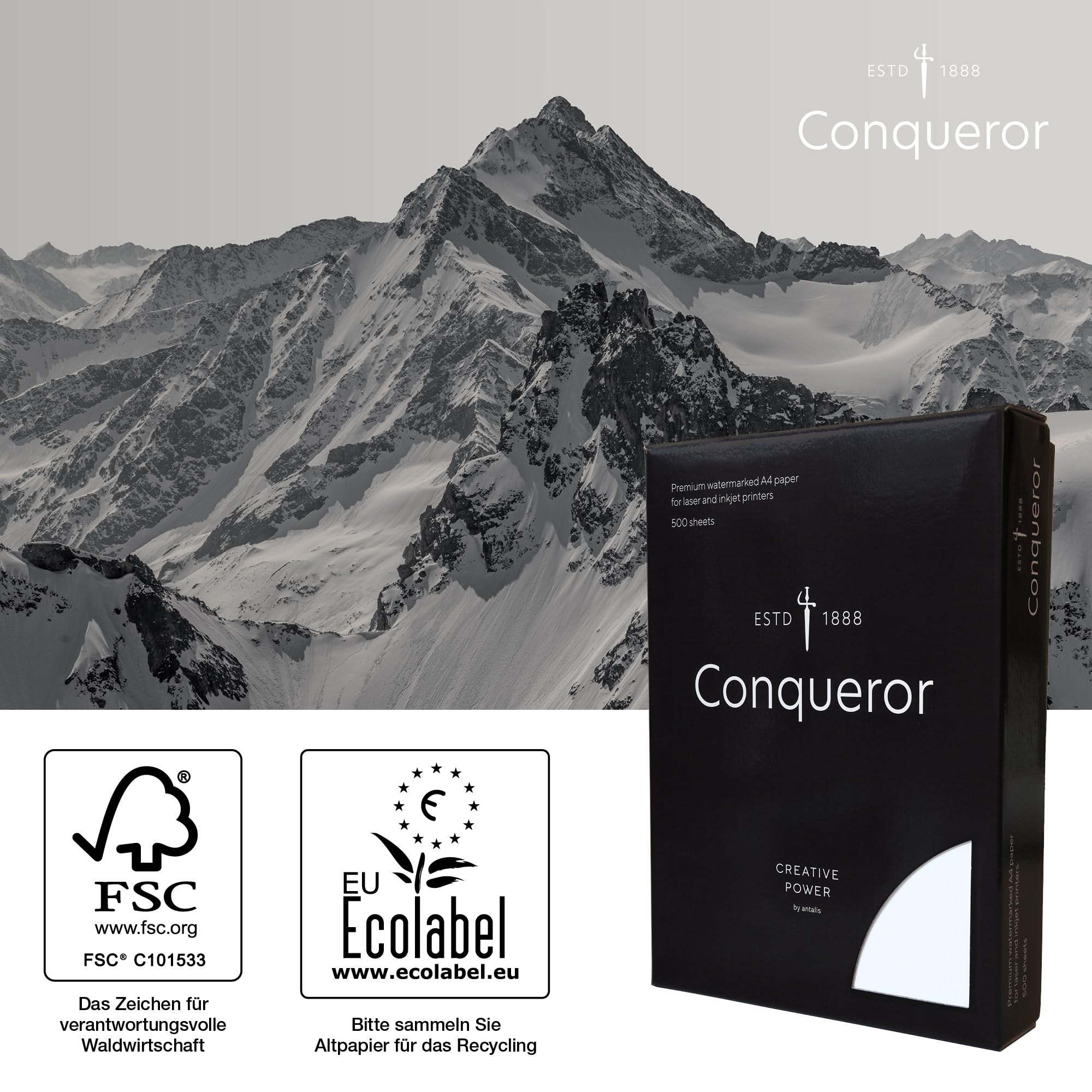 Conqueror Wove Briefpapier DIN A4 (90 g/m², Glatt, High White, mit Wasserzeichen) – Premium Feinstpapier für Geschäftsbriefe, hochwertige Dokumente & exklusive Korrespondenz, 2500 Blatt