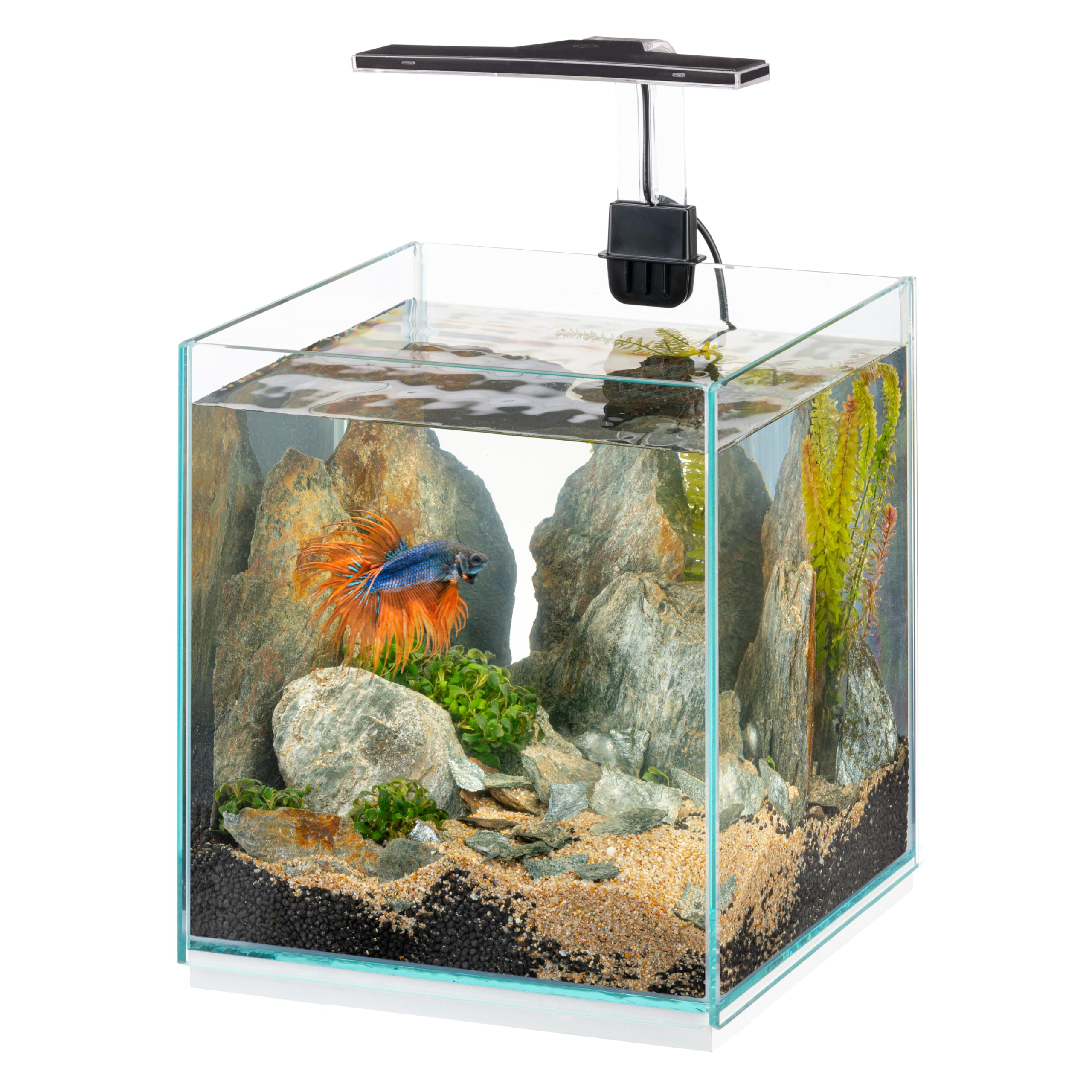 Hydor Akwarium 9,5 litra z przyciemnianą lampą LED, 3 tryby (dzień, noc i mieszane), szklane akwarium 22 x 22 x wys. 36 cm. Ze szkła