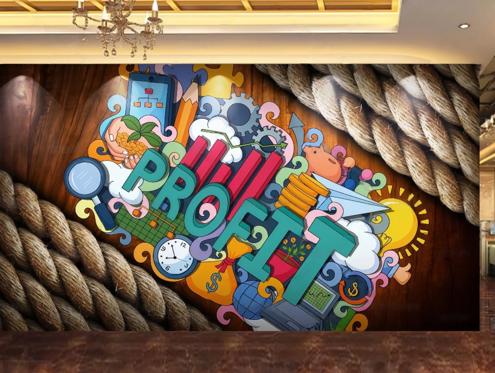 Xdoubao 3D Wallpaper Nostalgic Wood Grain Hemp Rope Creative Graffiti Music Theme Bar Drink Shop Afternoon Tea Western Restaurant Background Wall Wallpaper Coffee Shop Mural,,400X280cm
