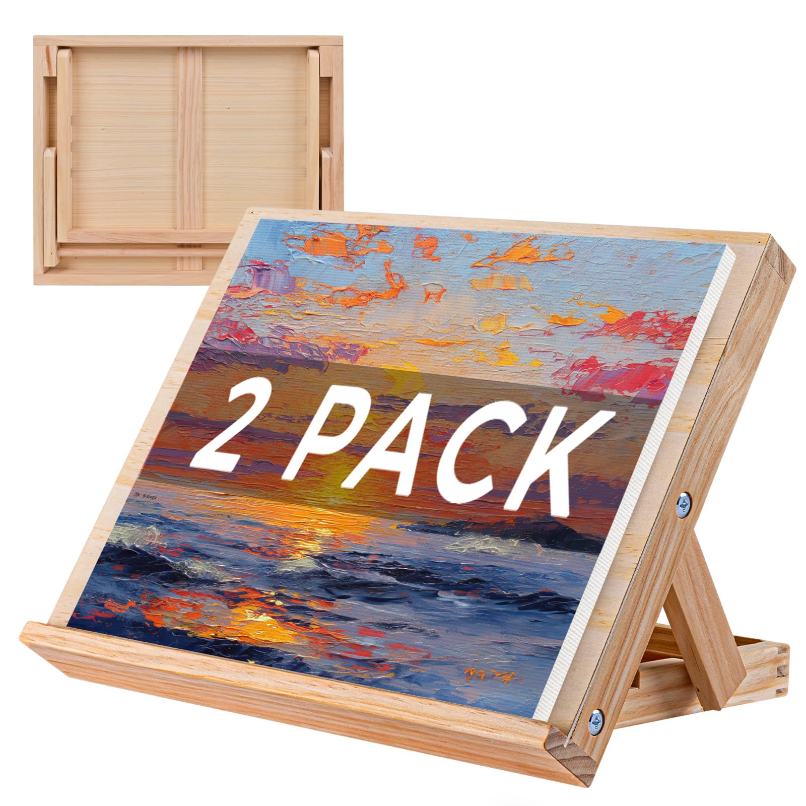 koseibal Caballete de arte para pintar, caballete de madera de mesa, caballete portátil de ángulo ajustable para lienzo, iPad, libro, exhibición de palabras de arte (paquete de 2)