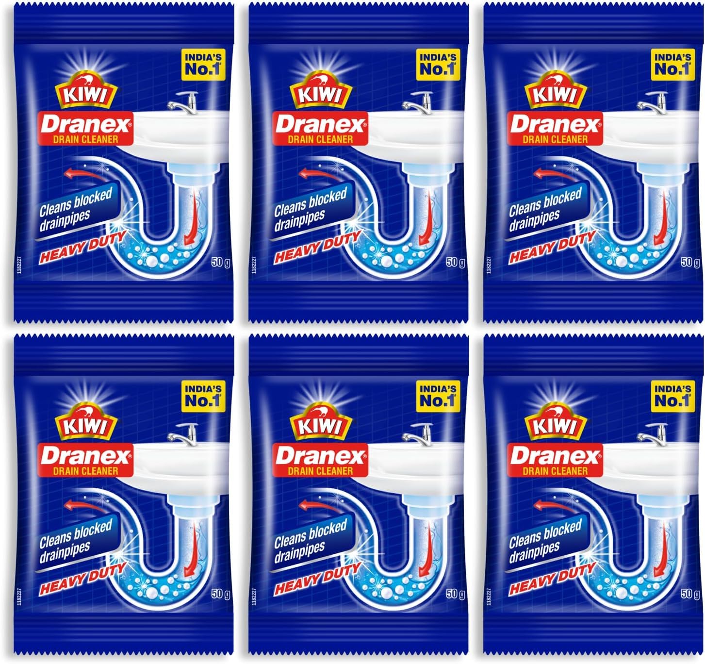 K IWI Dranex Drain Cleaner, Drain Clog Remover, Hair Clog Remover for Clogged Sink Slow Drains, Shower Drain Clog Remover, Pipe-Friendly Sink Cleaner and Deodorizer 50g (6 Nos) Per Box