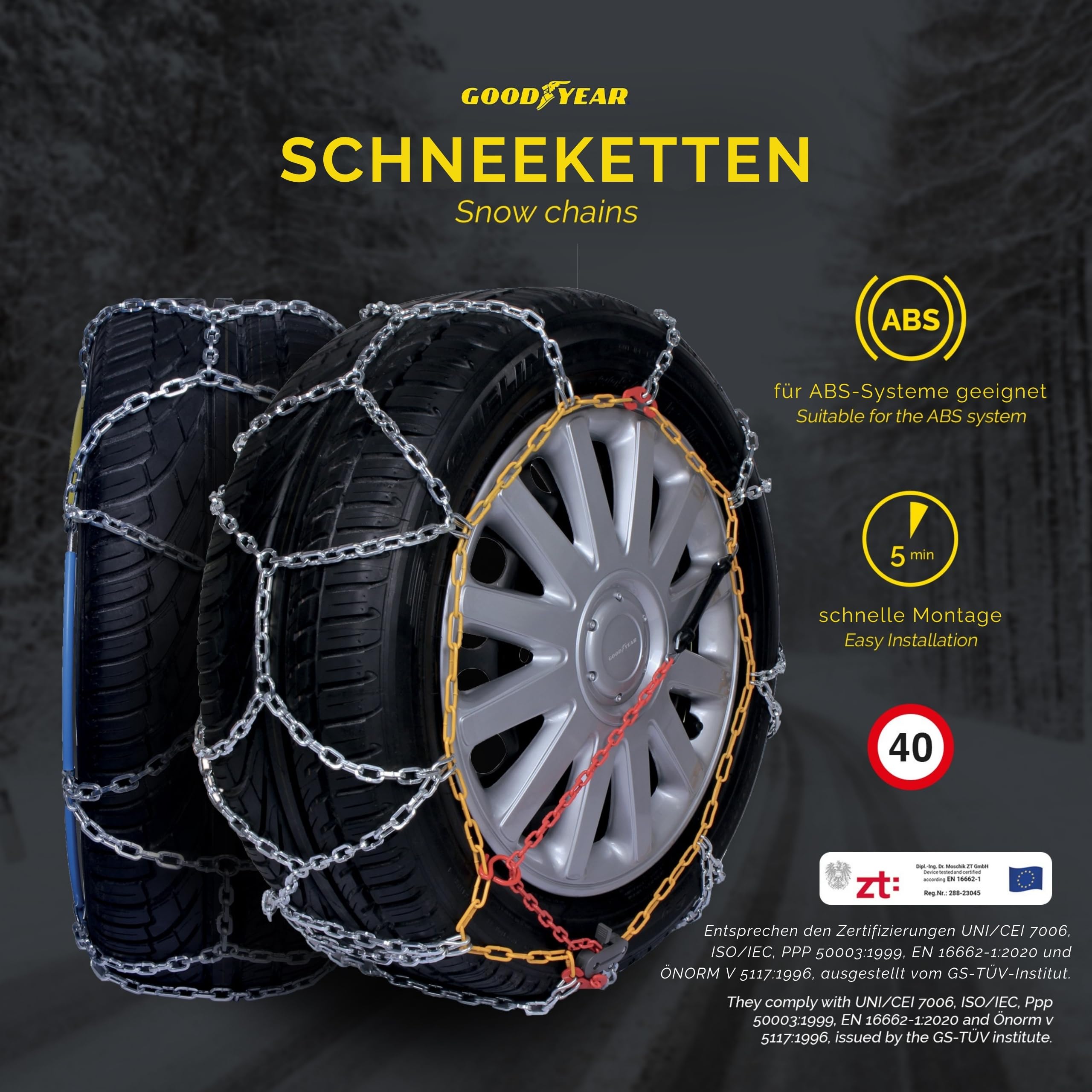 Goodyear 77932 Schneeketten 12 mm für SUV, Lieferwagen und Wohnmobil mit Selbstspannsystem, Größe 230