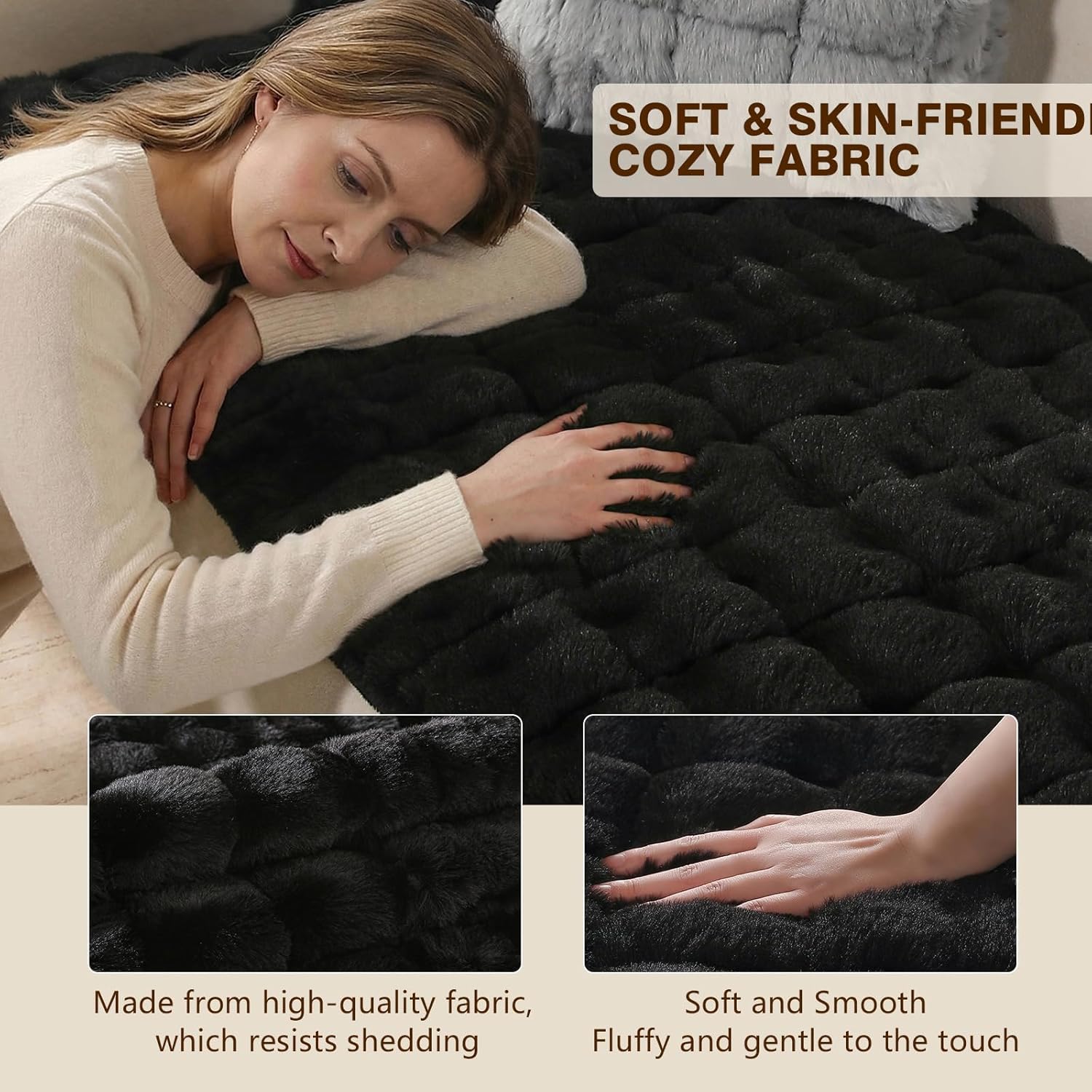 Couch Cover for Pets Plush, Non Slip Cozy Sofa Cover Pet Friendly, Soft Thick Fuzzy Sofa Slipcovers for 3 Cushions Washable Couch Sofa Funiture Protector(Black,27.6'' x 63'')