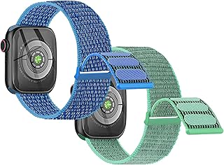 Nylon Band Compatible with Kids Apple Watch Ultra Series 8 7 6 5 4 3 SE SE2 38mm 40mm 41mm, Soft Loop Sport Replacement Strap for iWatch Boy Girl Small Wrist - Green+Blue.