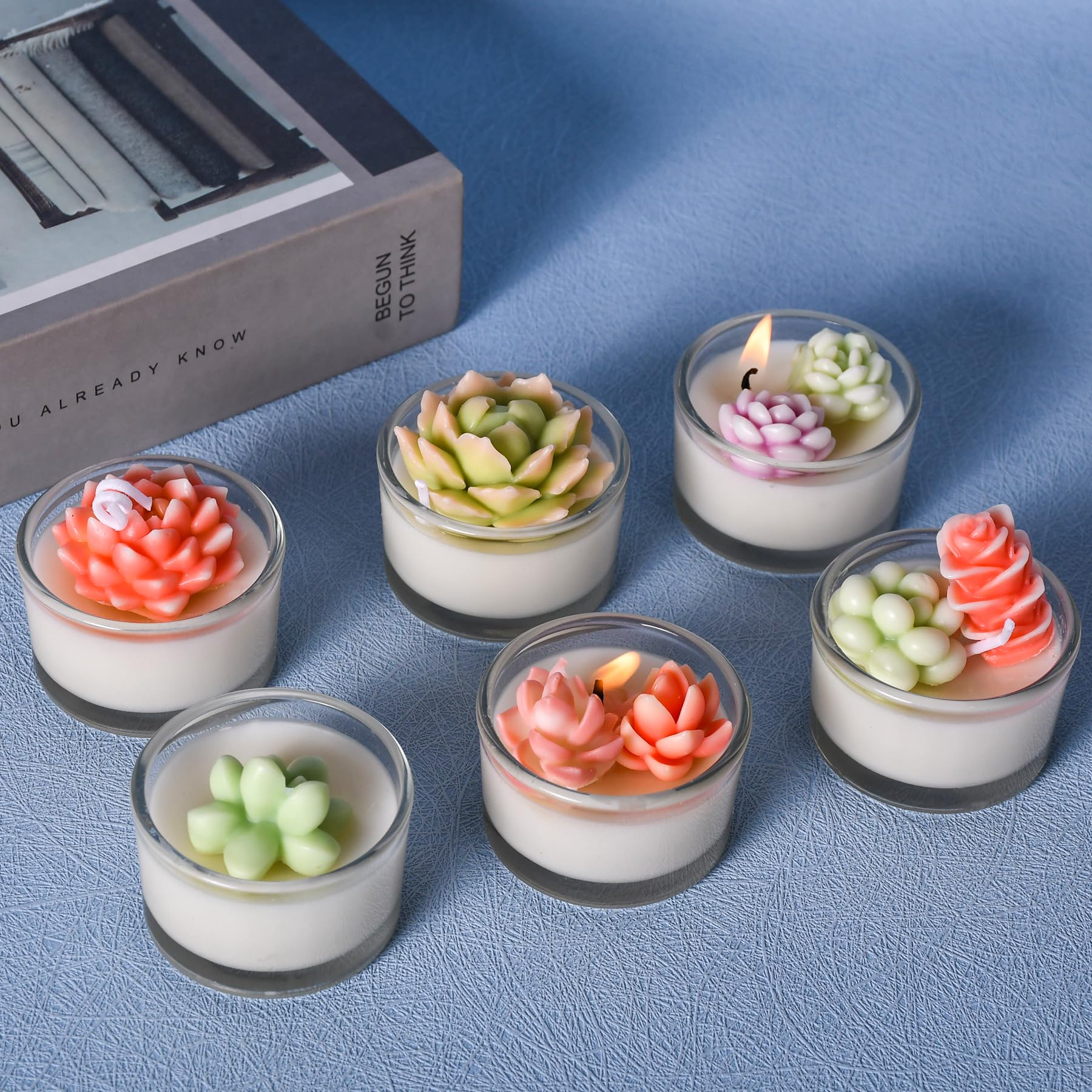 Moldes para velas suculentas, 12 moldes de silicona para velas suculentas para hacer velas, moldes de silicona de cera de resina suculenta 3D