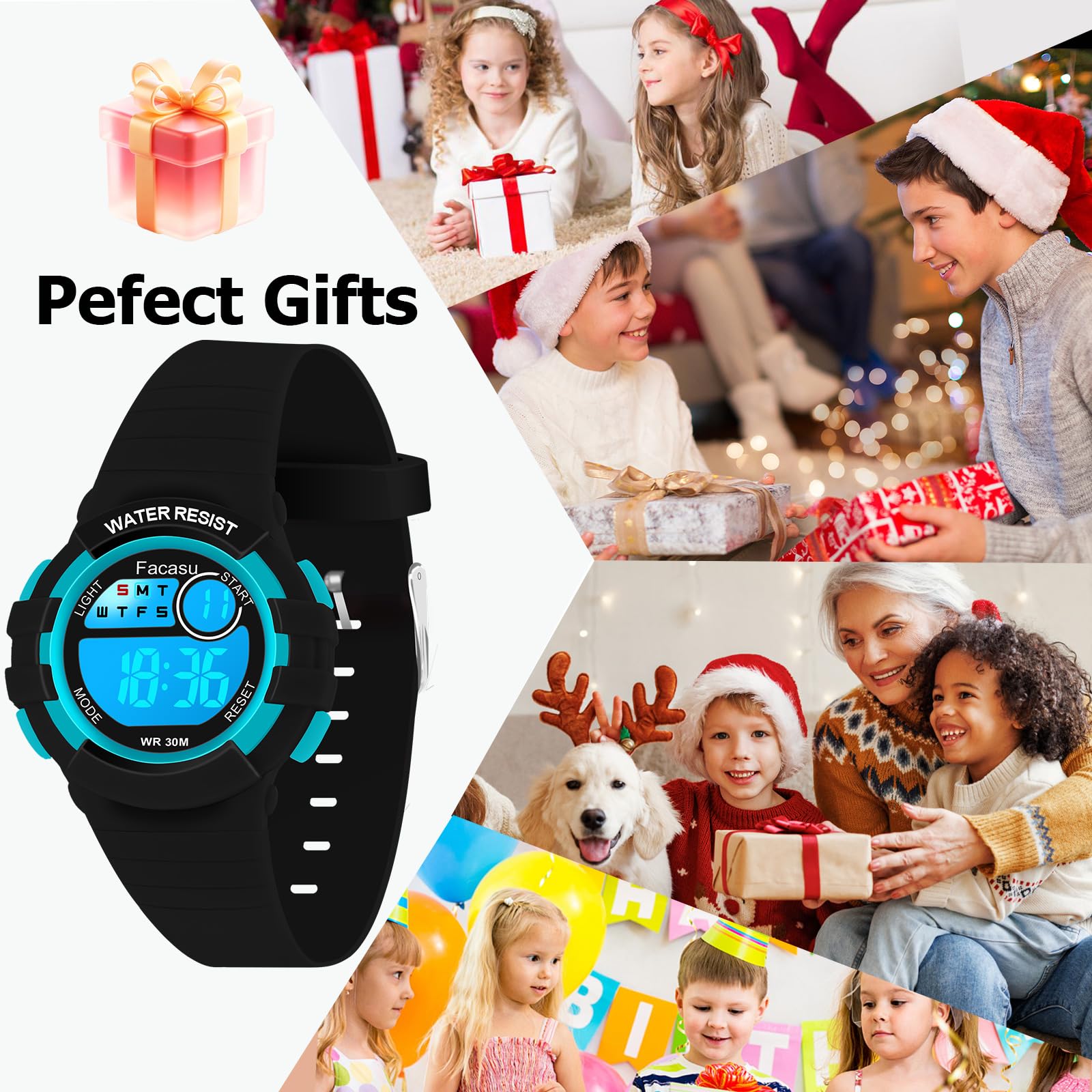 Reloj Digital Deportivo para Niños Niñas Resistente al Agua 50m con Luz Colorida Cronómetro Alarma 12/24h