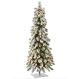 National Tree Company 3 ft Pre-Lit Flocked Downswept Forestree Mini Artificial Christmas Tree,50 Clear Lights, 198 Tips, Metal Plate Base, Green 3ft Tree