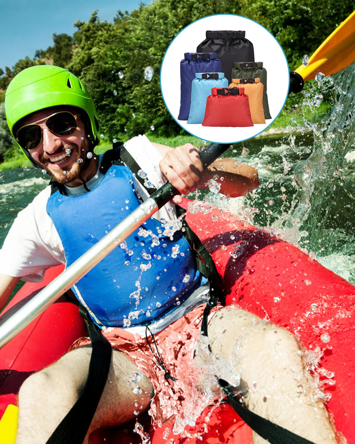 Jissta 6 Pcs Sac Étanche Léger 1.5/2.5/3/3.5/5/8L,Sac à Sec Imperméables,Étanche Léger et Imperméable Combo Sac à Sec Submersible,pour Cyclisme Kayak Pêche Randonnée Campin Couleur Mixte