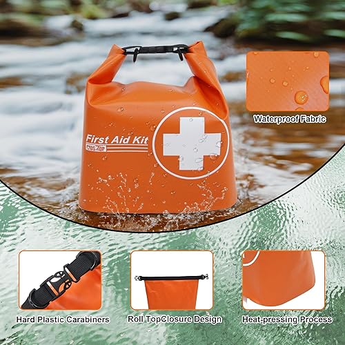 Miniatura 3 de MDSTOP Kit de primeros auxilios impermeable, bolsa seca ligera con suministros de supervivencia de emergencia, para exteriores, pesca, kayak,