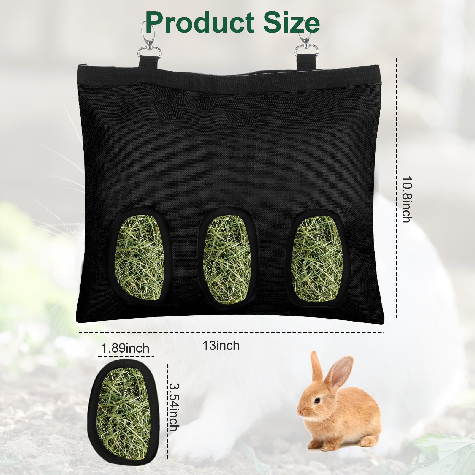 2 Pcs Rabbit Hay Feeder,Guinea Pig Hay Feeder,13×10.8 Inch Guinea Pig Bag,Small Animal Feeding Bag for Rabbits, Hamsters, Hedgehogs (3 Holes,Black) - image 2