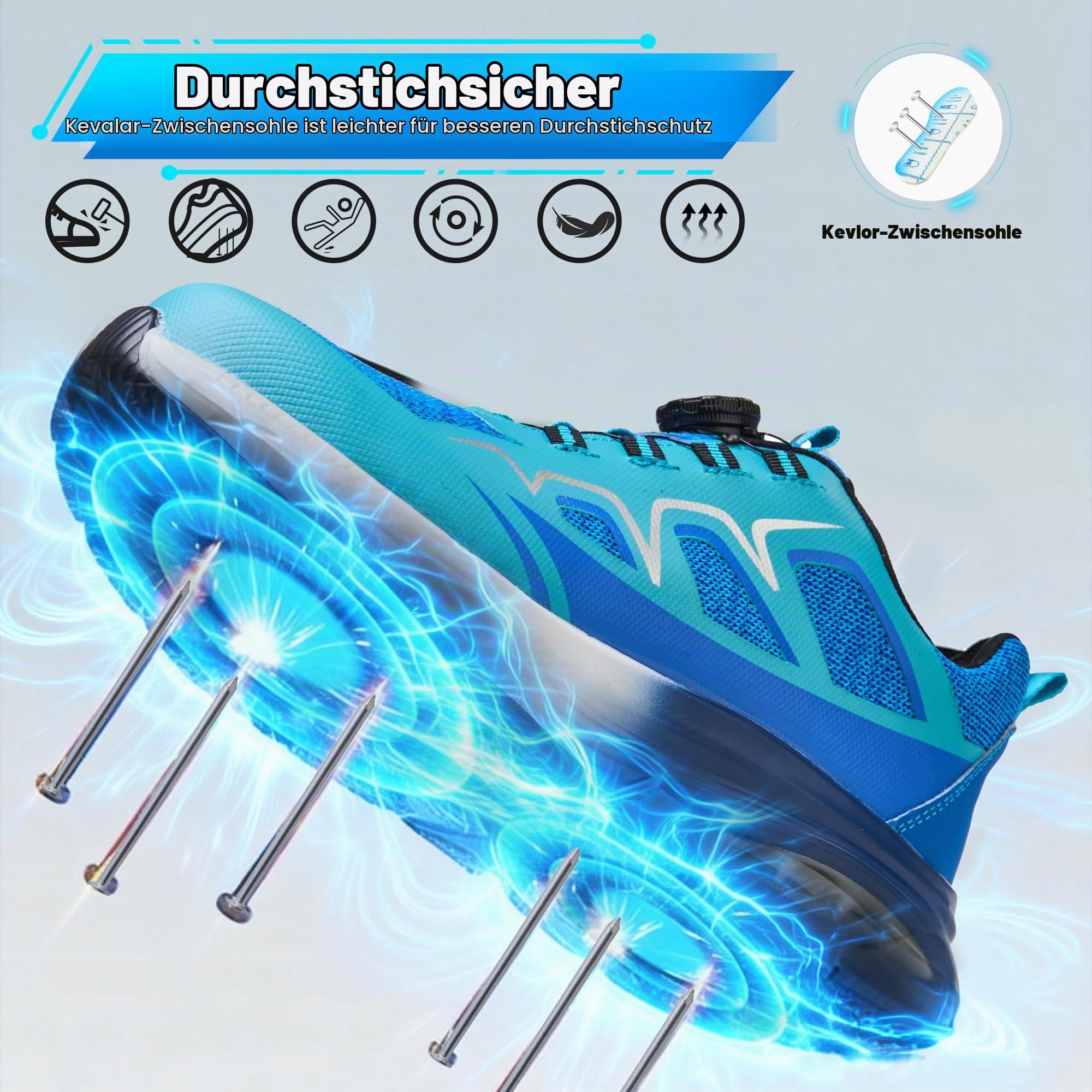 Arbeitsschuhe Herren Damen Sicherheitsschuhe mit Stahlkappe Leicht rutschfest Atmungsaktiv Schutzschuhe Bequem Stahlkappenschuhe(Blau,43EU)