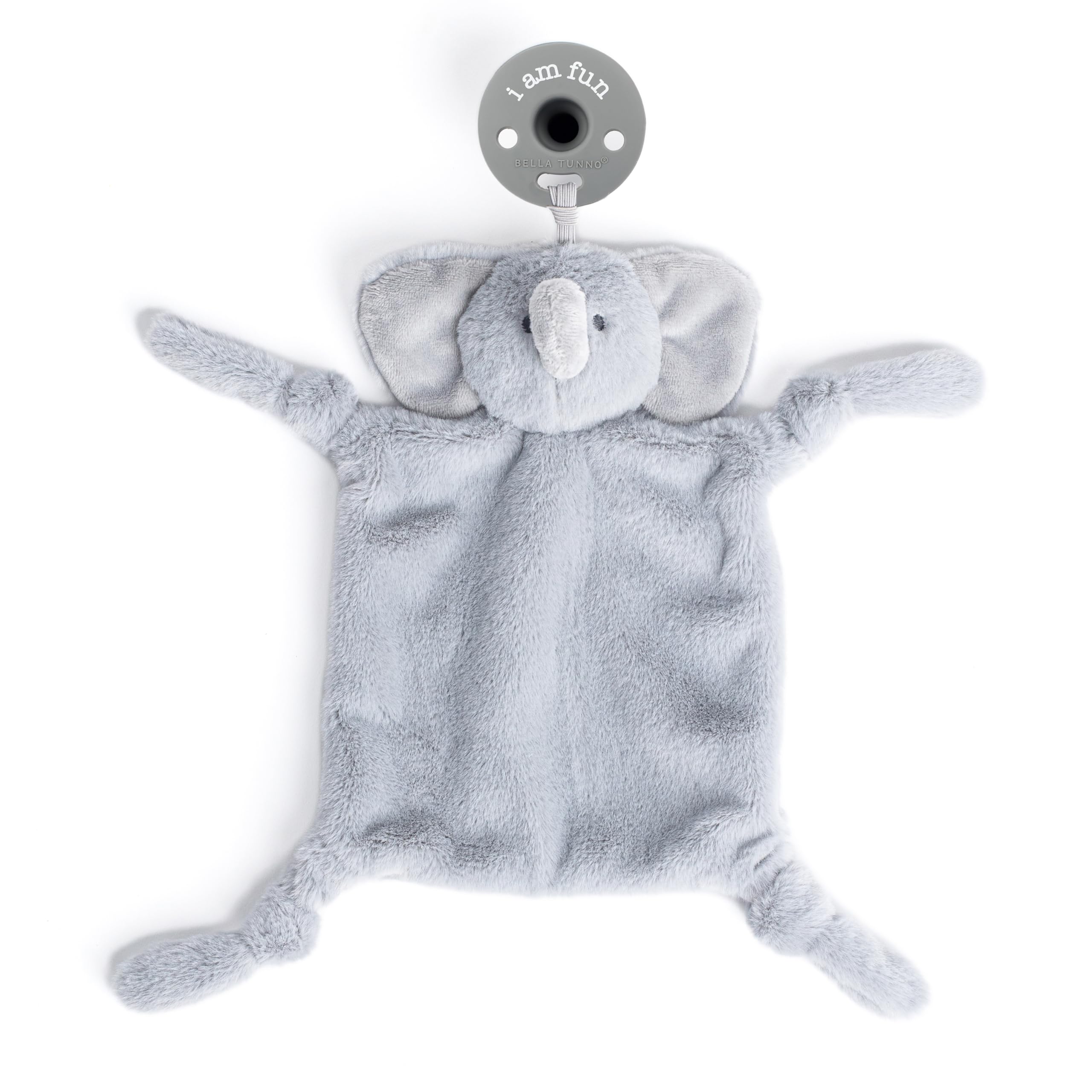 Pacifier Holder with Detachable Pacifier by Bella Tunno, Soft Animal Lovey Snuggle Toy Attaches to Teethers, Baby Gift for Newborn Boys and Girls, Babies 0+ Months, Elephant