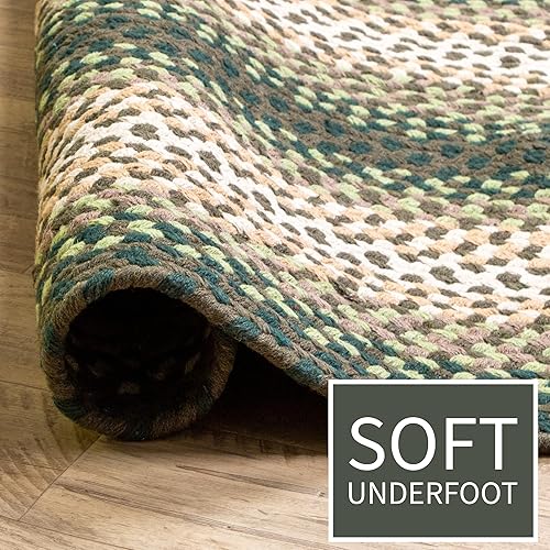 Miniatura 5 de Super Area Rugs Alfombra trenzada ovalada grande de 7 x 9 pulgadas, color verde y marfil, para dormitorios y salas de estar estilo rústico