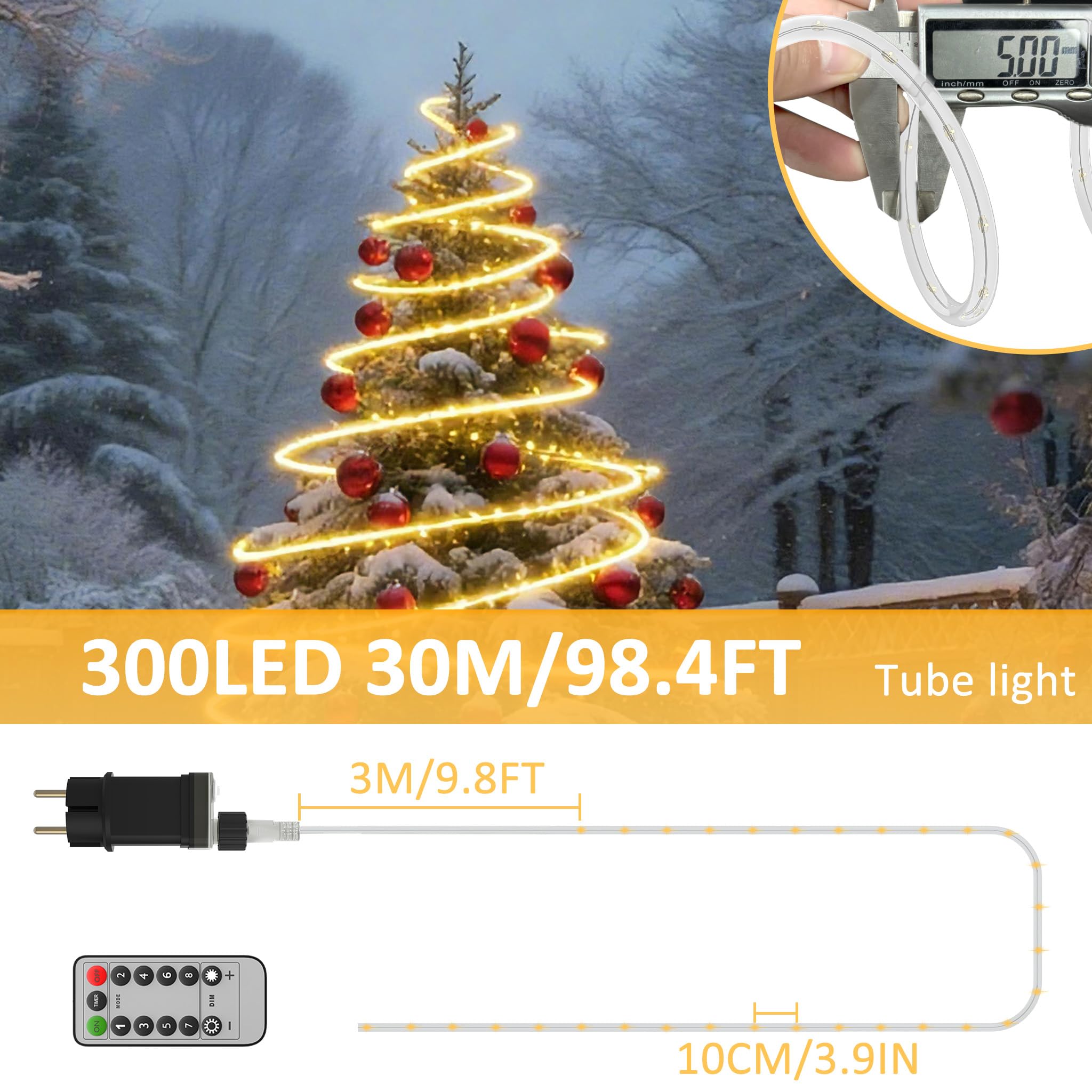 Guirlande lumineuse LED à intensité variable - 30 m - Avec 8 modes et minuterie - IP44 - Étanche - Éclairage décoratif de Noël - Blanc chaud