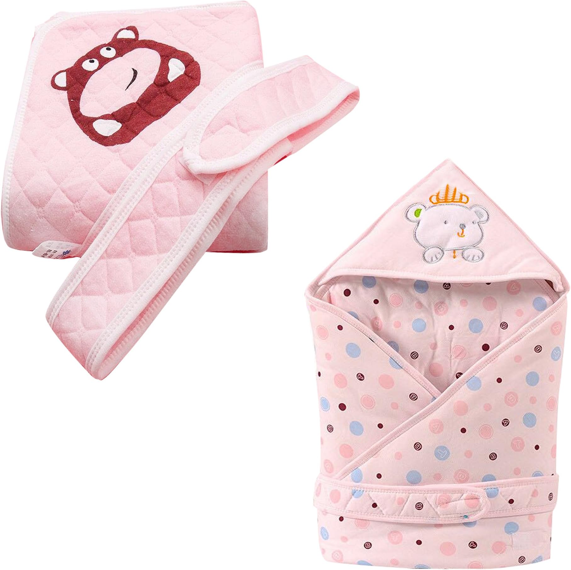 B3Fashion Soft Cotton Baby Hooded Blanket Combo of 2 Pink