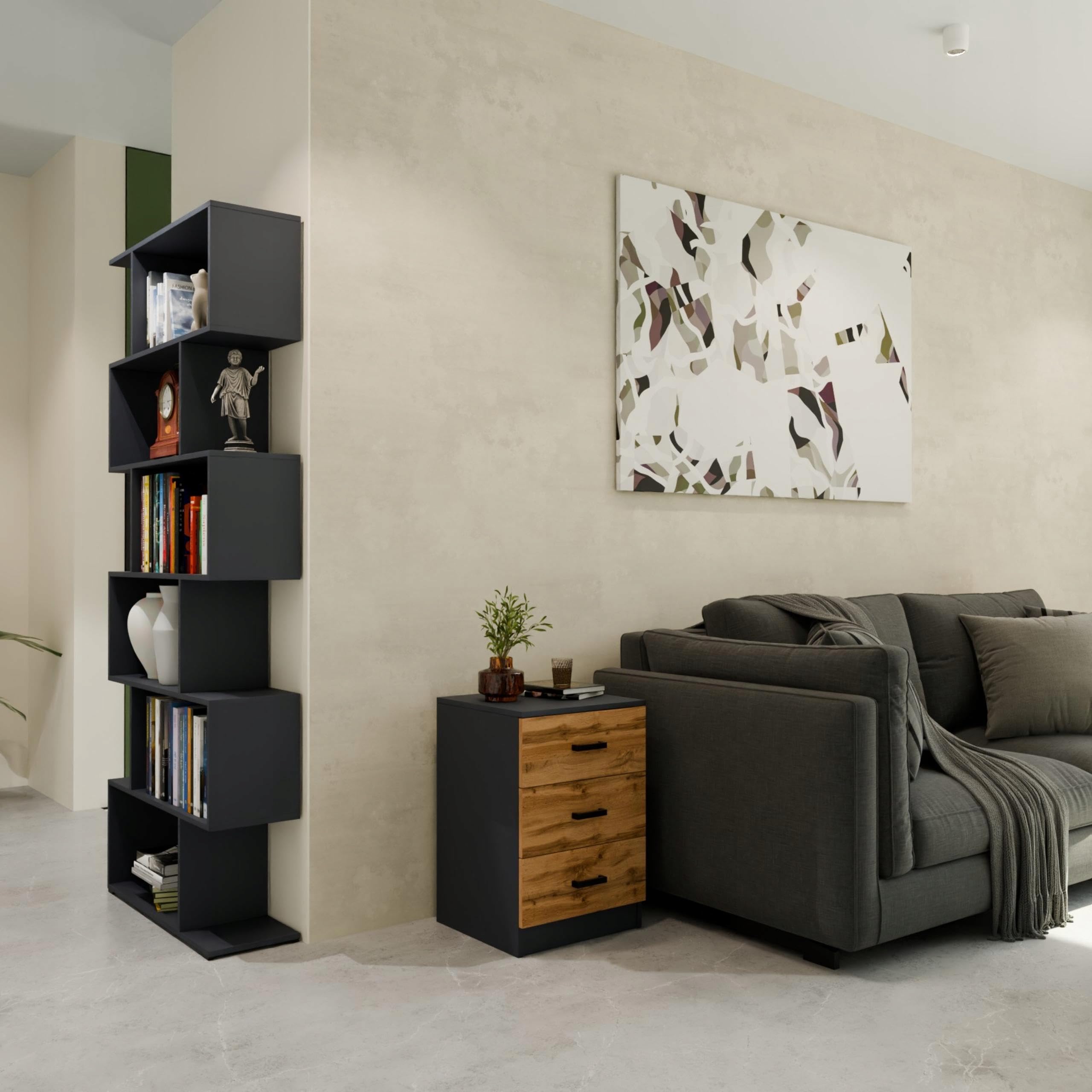 MATKAM Komoda szafka CR3-LOFT-3S grafit-wotan mały regał półka na ubrania zabawki