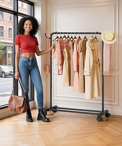 Miniatura 7 de Homde Perchero Rodante de Ropa con Ganchos Almacenamiento de Prendas de Pie para Interiores - Barra Colgante para Dormitorio Cuarto de Lavandería -