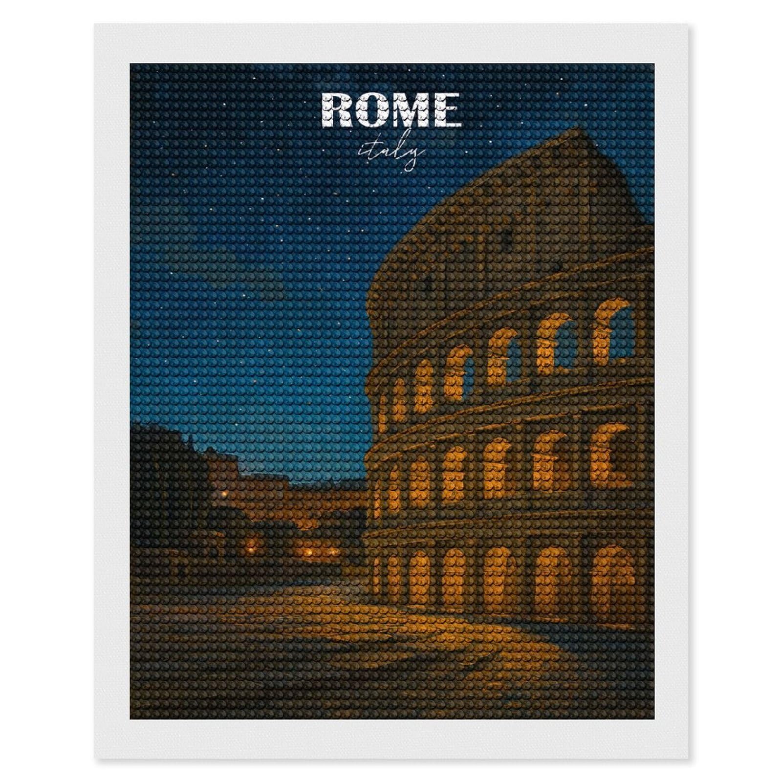 Junmoney Rome Italy Colosseum Night Diamond Painting Set 16"x20", Neat Printed Canvas, with Tool Kit, Bedroom Decor, Gift Idea, Complete Accessories
