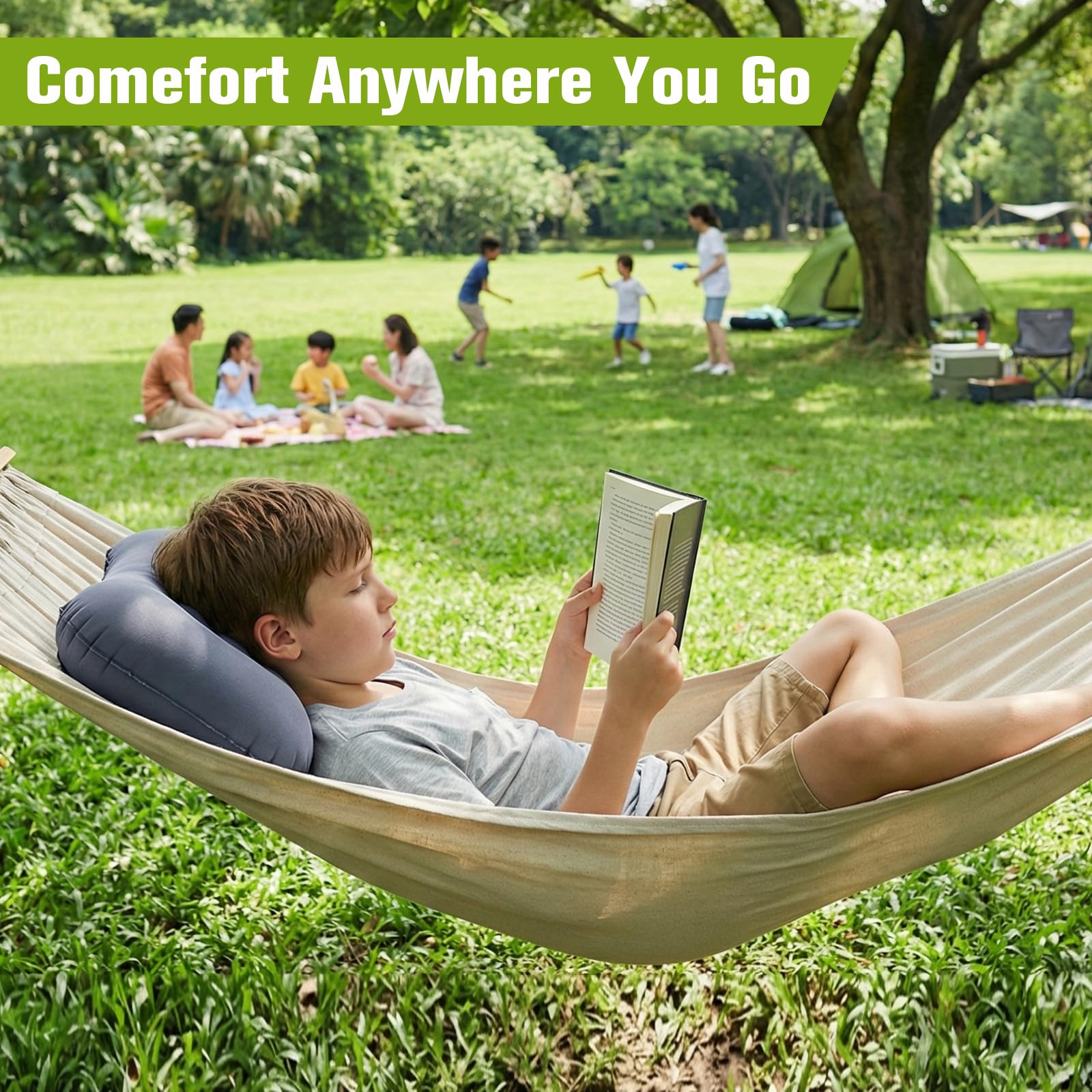 JetsCush Almohada de Camping Ligera y Compacta, Almohada Hinchable de Playa y Viaje con Aire y Soporte Ergonómico para Acampada, Senderismo y Accesorios Camping (Gris) - 4